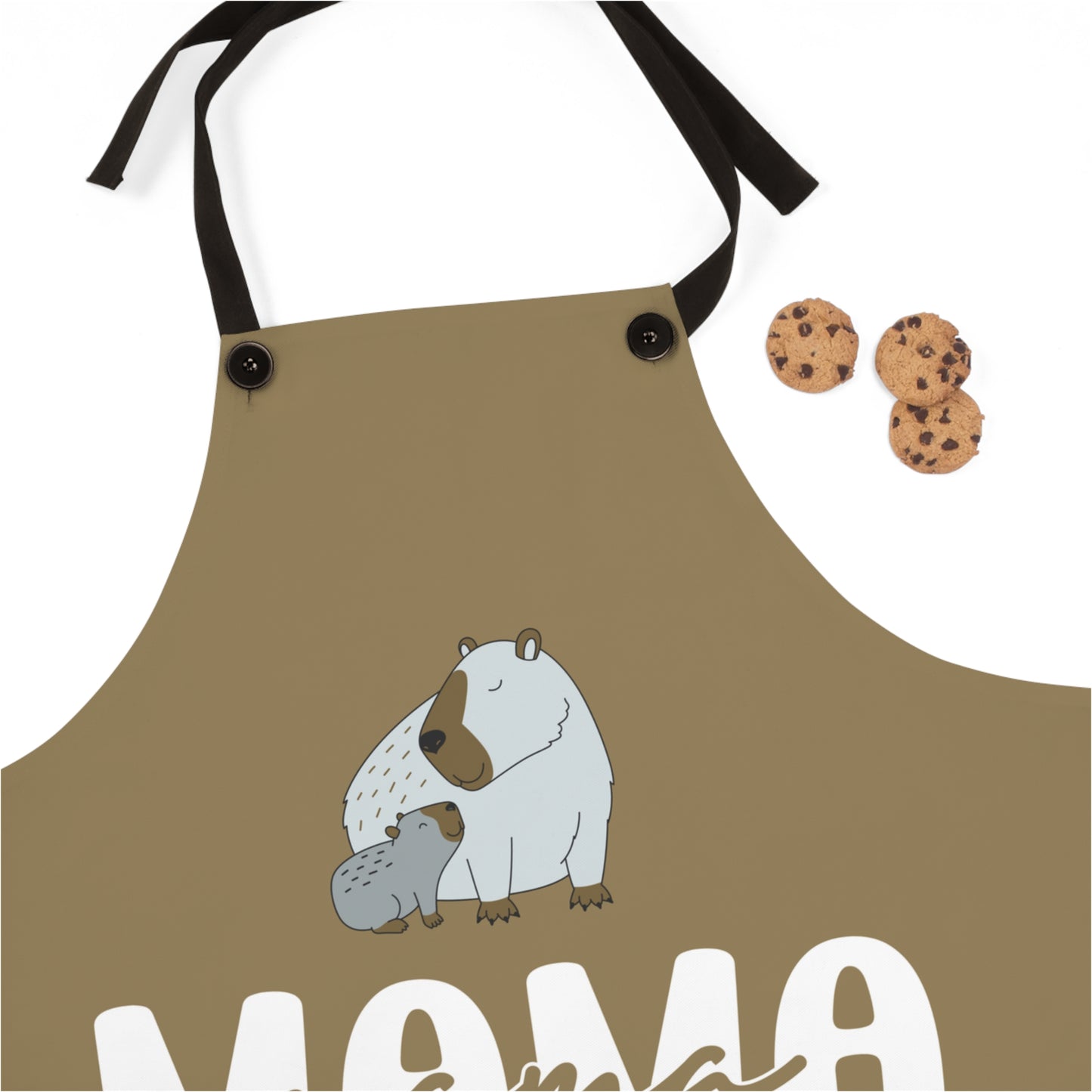 Personalized Mama Capybara Apron Khaki, Chef Apron Gift For Mom - HolidayShoppingFinds