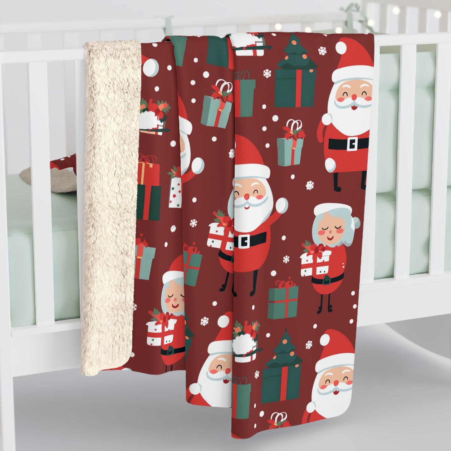 Santa & Mrs. Claus Sherpa Blanket, Christmas Holiday Fleece Blanket, Cozy Throw Blanket, Holiday Gift - HolidayShoppingFinds