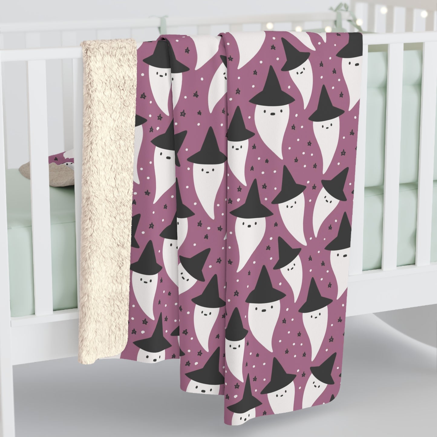 Purple Ghost Sherpa Fleece Blanket, Halloween Throw Blanket, Ghosts - HolidayShoppingFinds