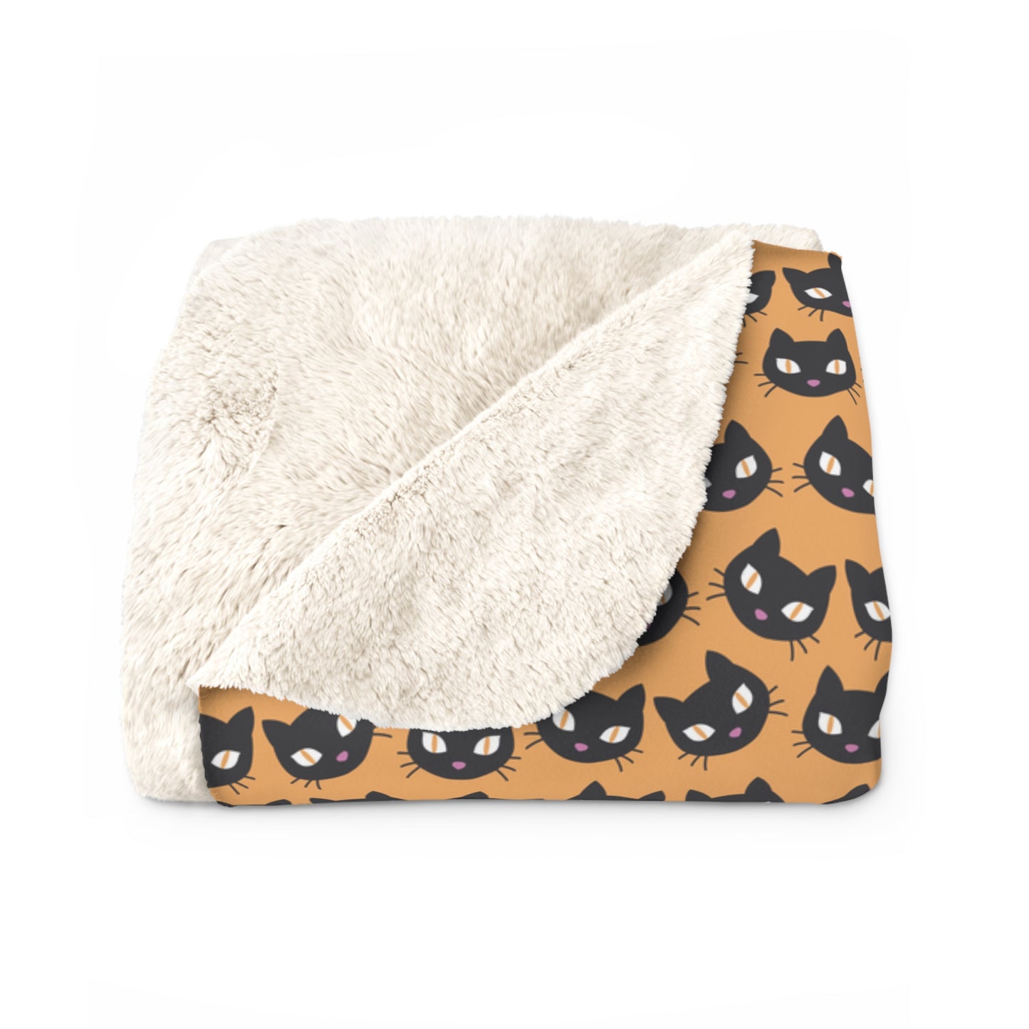 Black Cat Sherpa Blanket, Halloween Cat Lover Orange Throw Blanket, Cute Cats Sofa Blanket - HolidayShoppingFinds