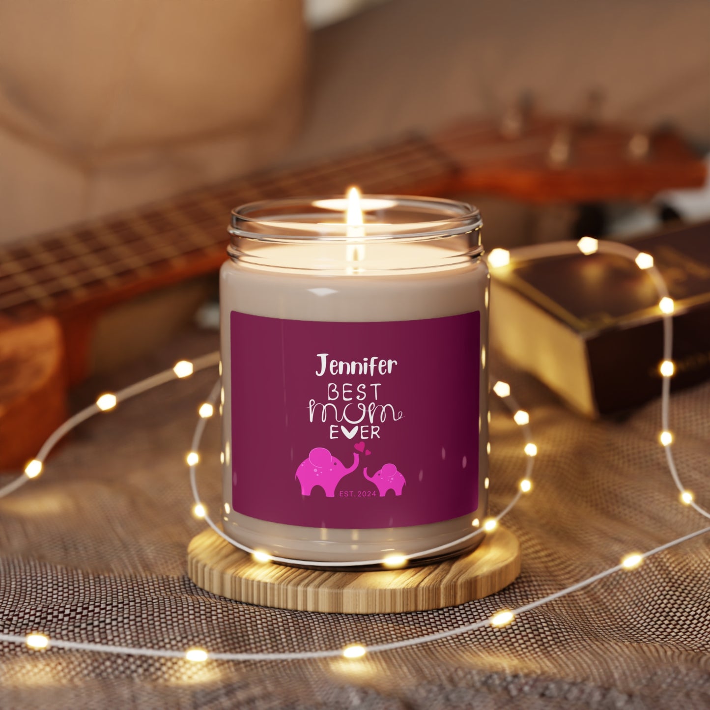 Best Mom Ever Candle, Custom Gift for Mother Mom & Baby Elephants Pink, 100% Vegan Soy Wax Scented Candle, Eco-Friendly - HolidayShoppingFinds