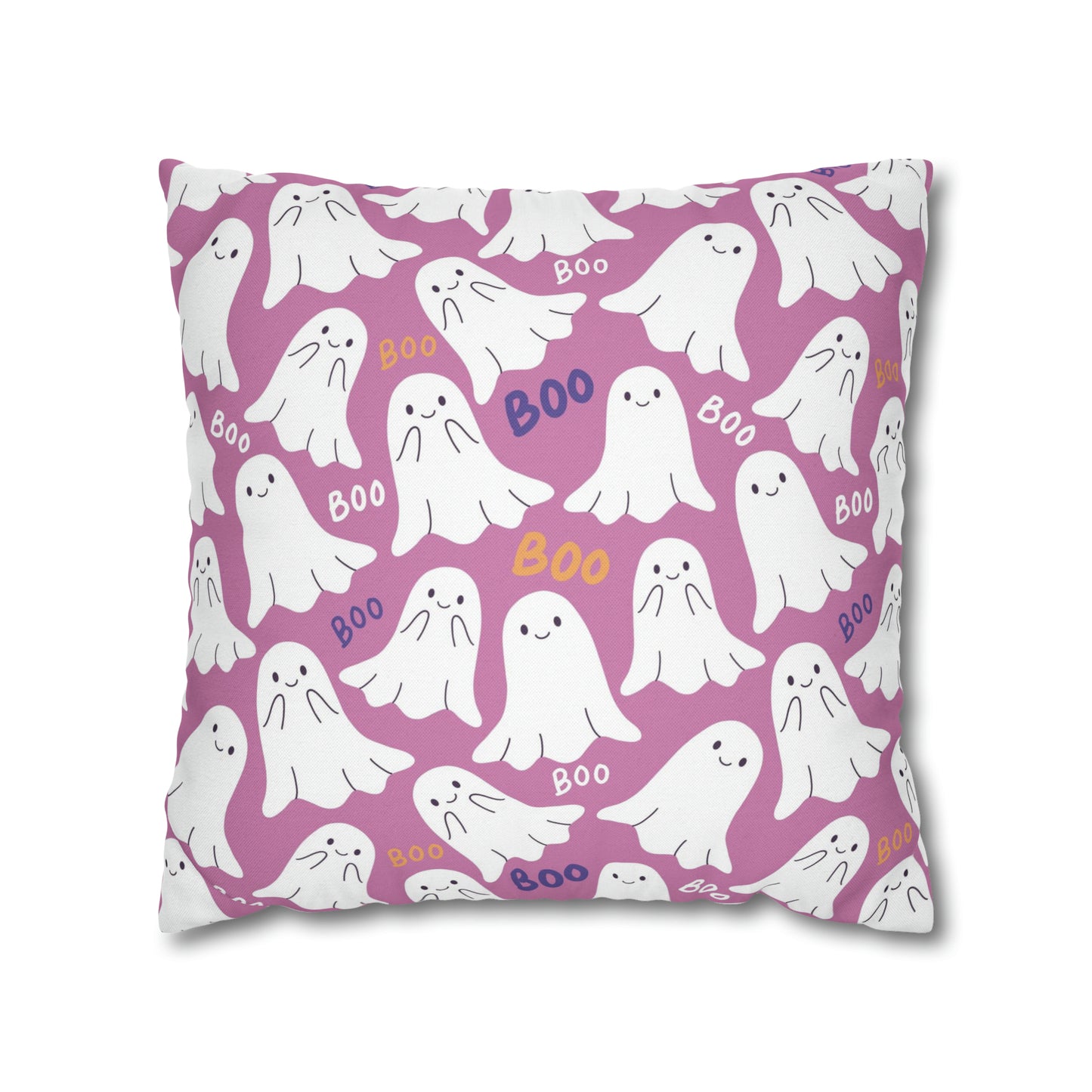 BOO Ghost Decorative Pillowcase Halloween Spooky Ghost Pillow Cover, Pink Square Pillow, 2-Sided Pillow Cover - HolidayShoppingFinds