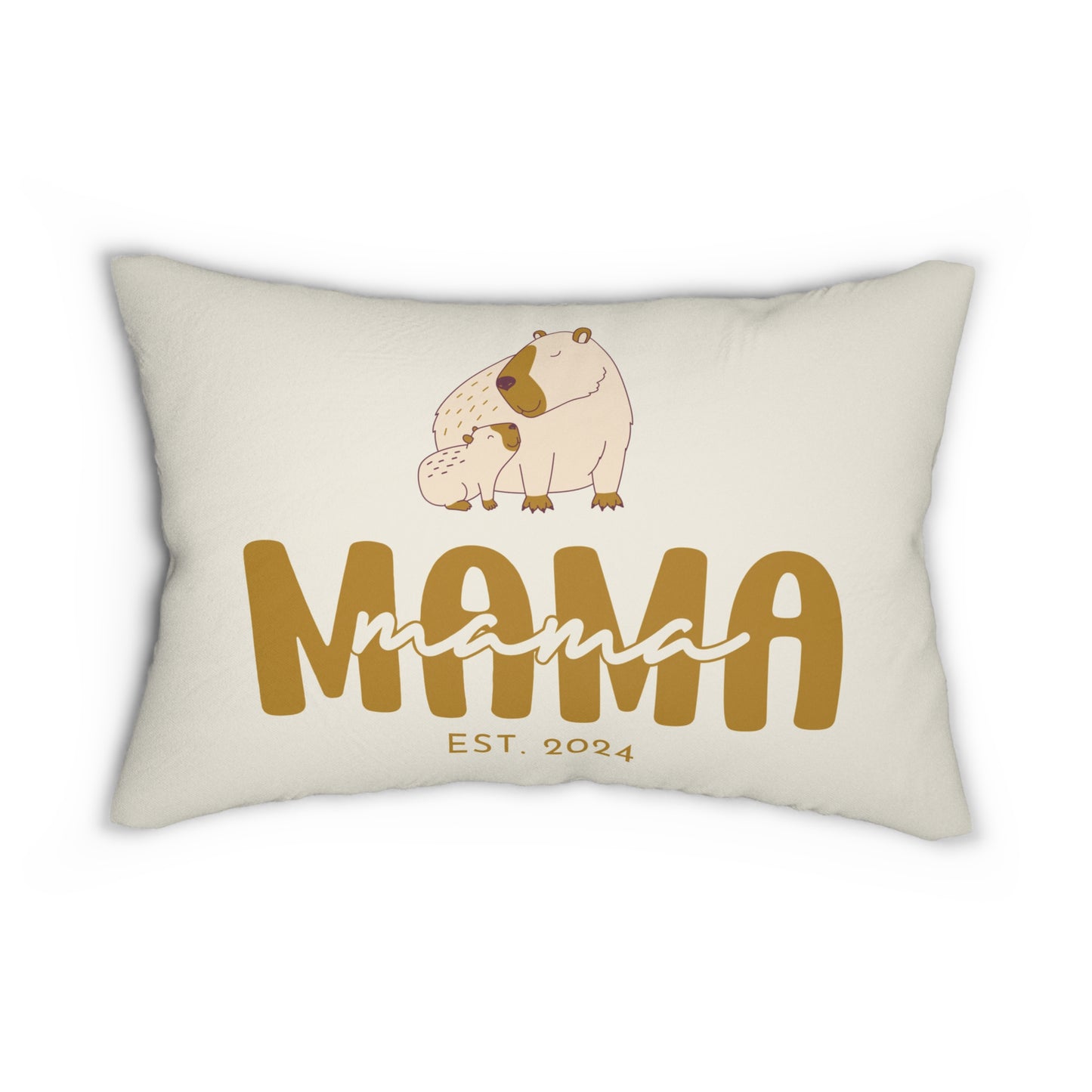 Personalized Mama Capybara Lumbar Pillow Beige, Gift for Mom 20" × 14" - HolidayShoppingFinds