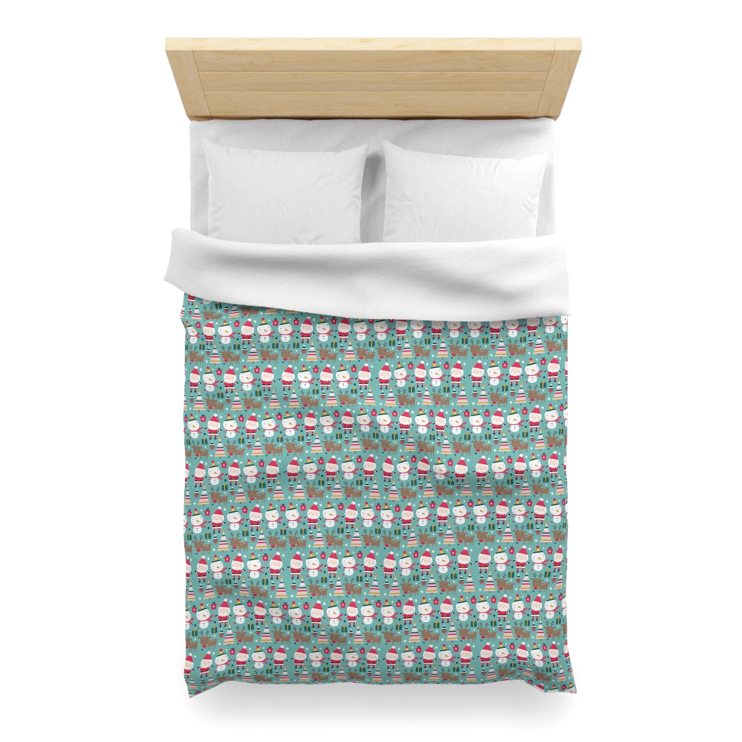 Merry Trio Green Duvet Cover with Santa, Snowman & Reindeer Twin/TwinXL/Queen/King Duvet Twin XL White - HolidayShoppingFinds