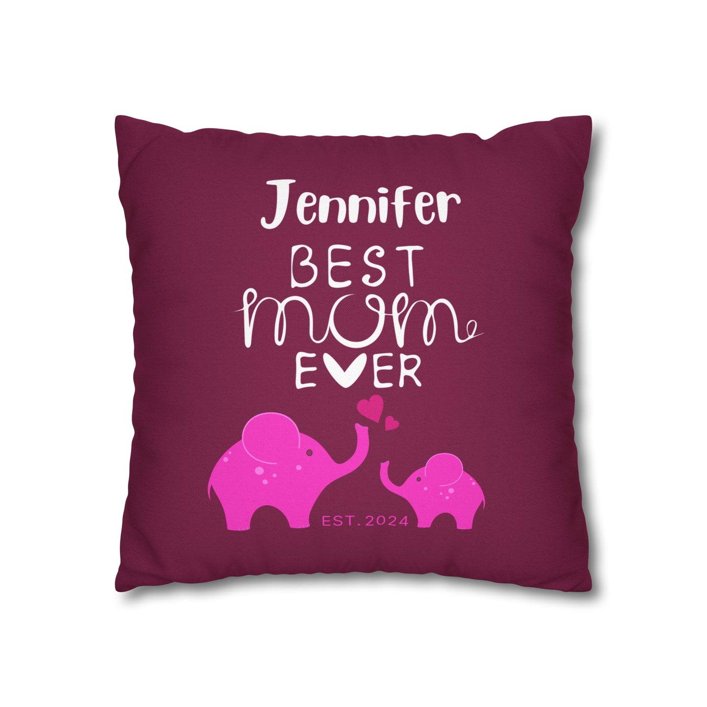 Personalized Best Mom Ever Gift Pillowcase, Gift for Mom, Elephants Pink Pillow Cover - HolidayShoppingFinds