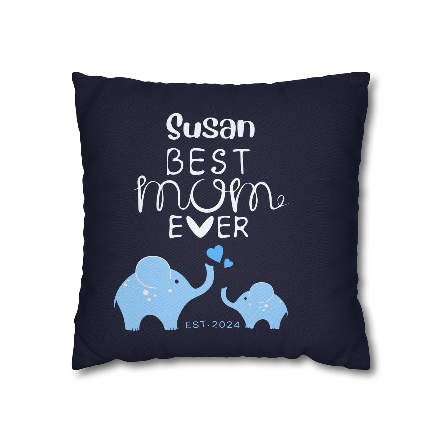 Personalized Best Mom Ever Gift Pillowcase, Gift for Mom, Elephants Blue Pillow Cover - HolidayShoppingFinds