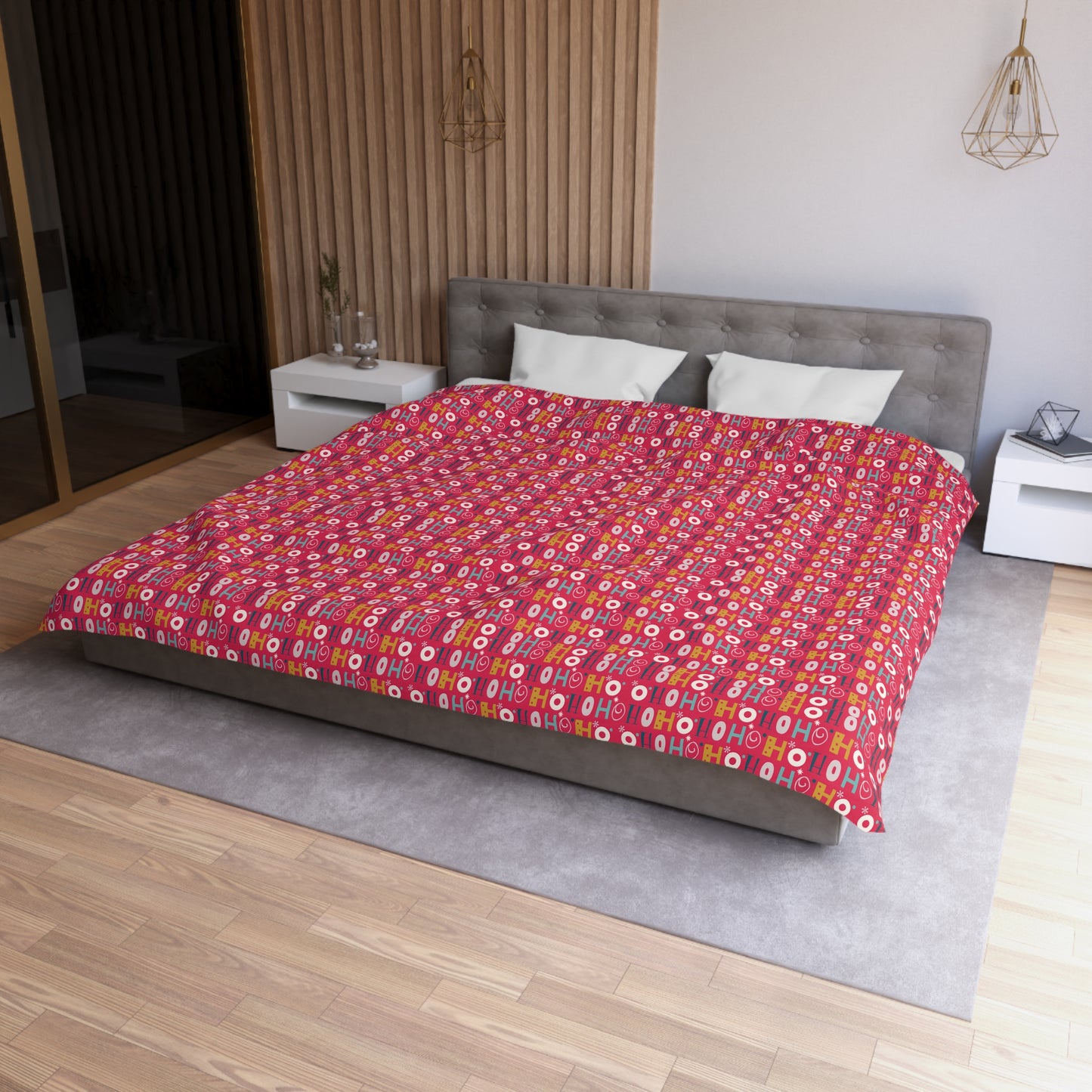 Holiday Duvet Cover, Ho Ho Ho Winter Red Duvet Twin/Queen/King Duvet - HolidayShoppingFinds