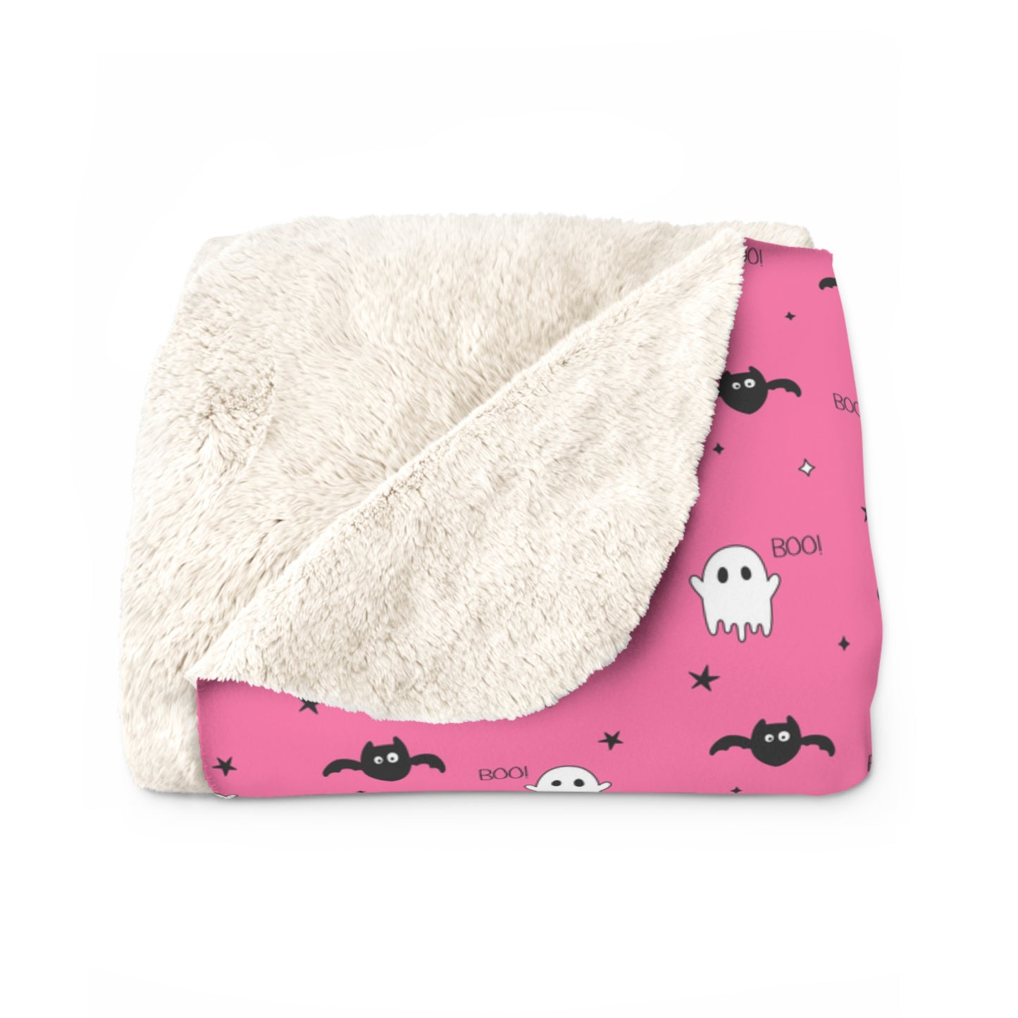 BOO Ghosts & Bats Sherpa Fleece Blanket, Halloween Throw Blanket Pink - HolidayShoppingFinds