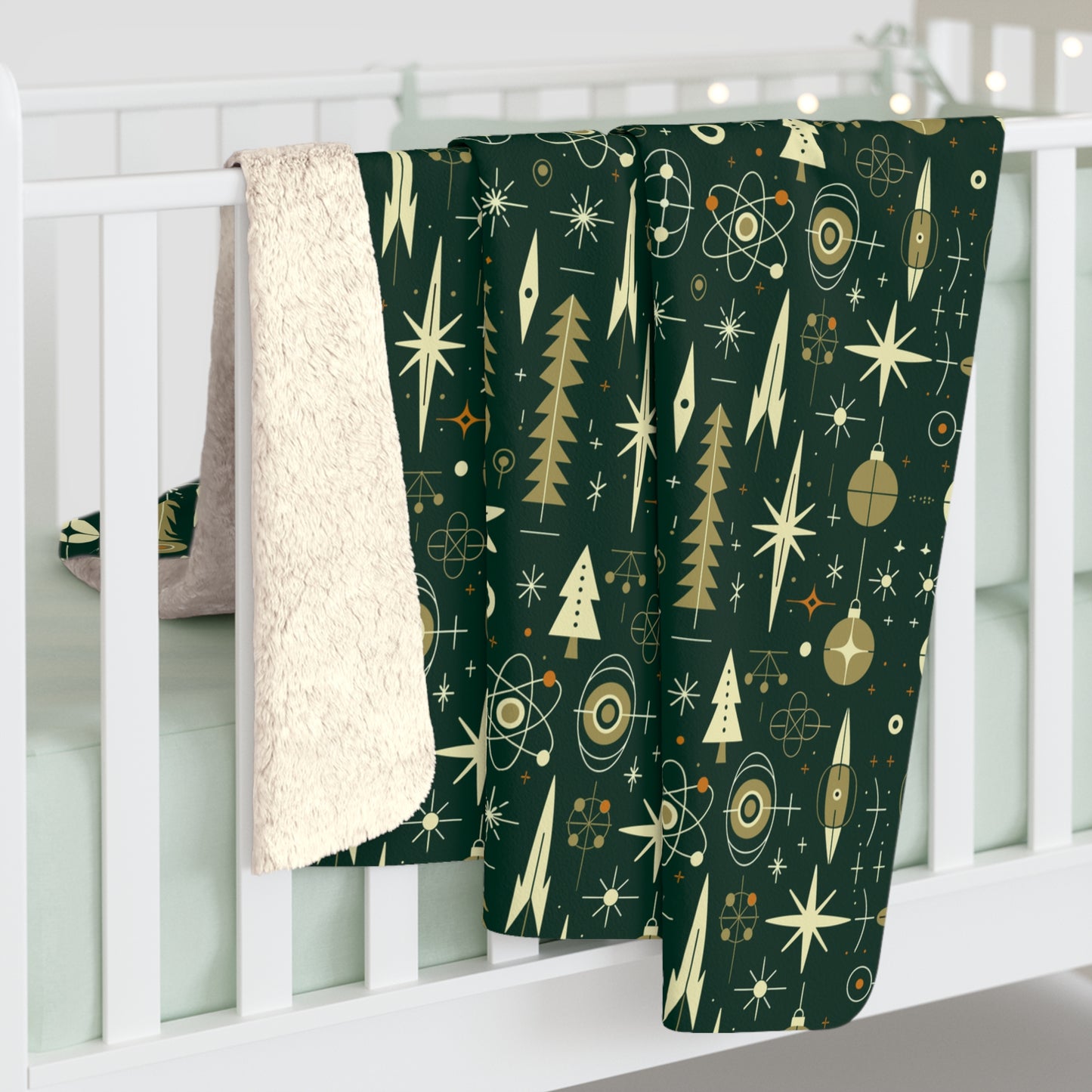 Green Gala Sherpa Fleece Blanket, Christmas Ornaments Throw Blanket - HolidayShoppingFinds