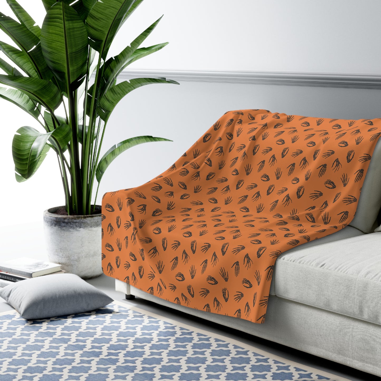 Skeleton Hands Sherpa Fleece Blanket, Halloween Throw Blanket Orange 60" × 80" - HolidayShoppingFinds