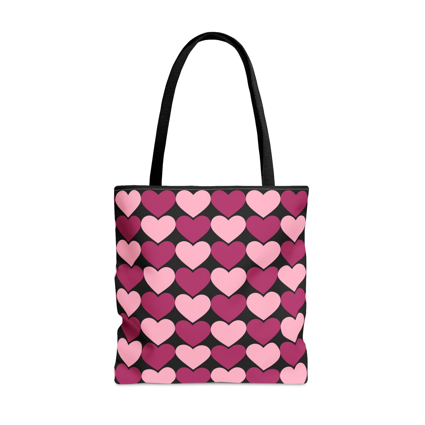Big Pink & Purple Hearts Pattern Black Tote bag Valentines Day Gift Large - HolidayShoppingFinds
