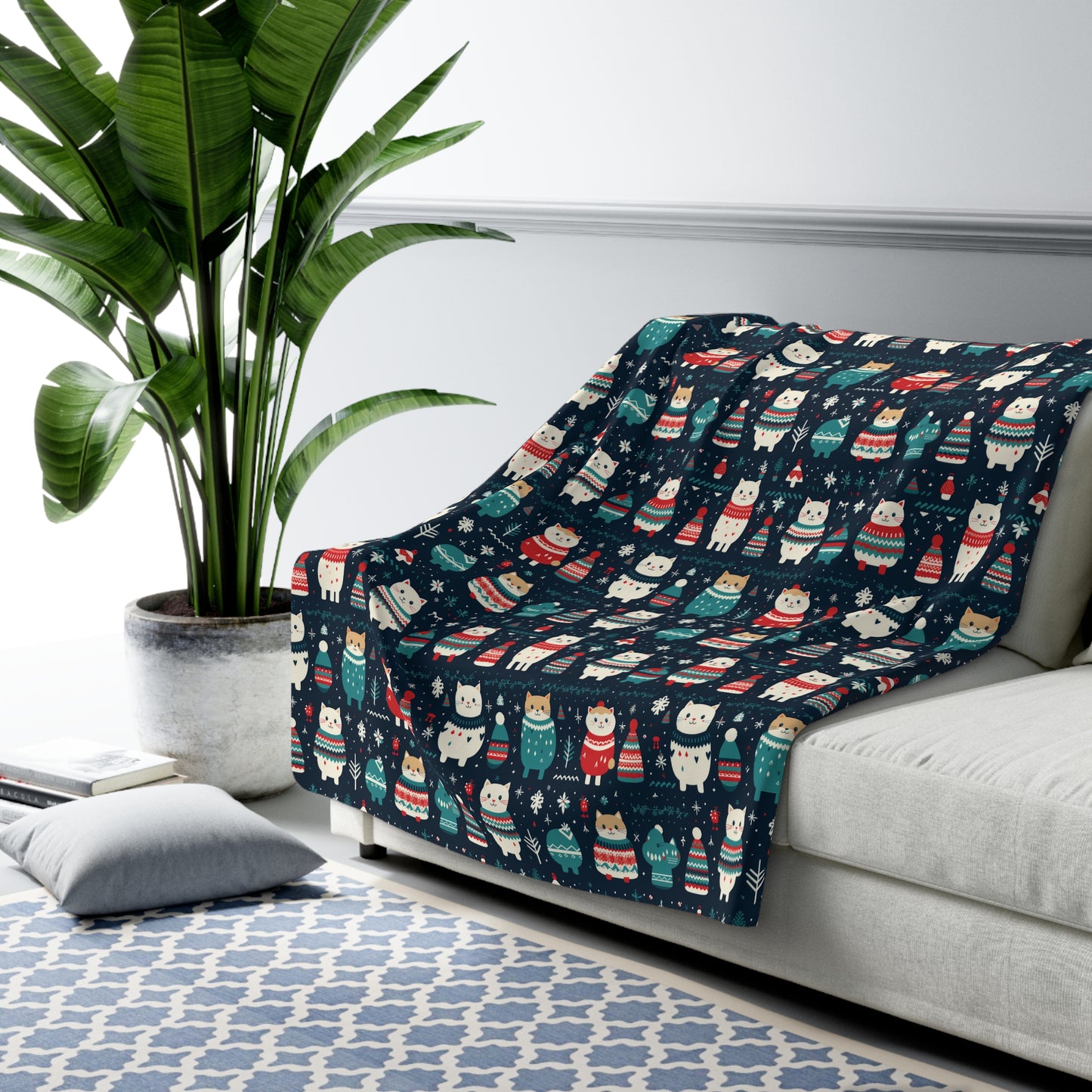 Cute Cats Sherpa Blanket, Kitten Blanket, Kitty Cartoon Blanket, Holiday Gift for Cat Lover Cat Mom, Cozy Throw Blanket, Holiday Gift 60" × 80" - HolidayShoppingFinds