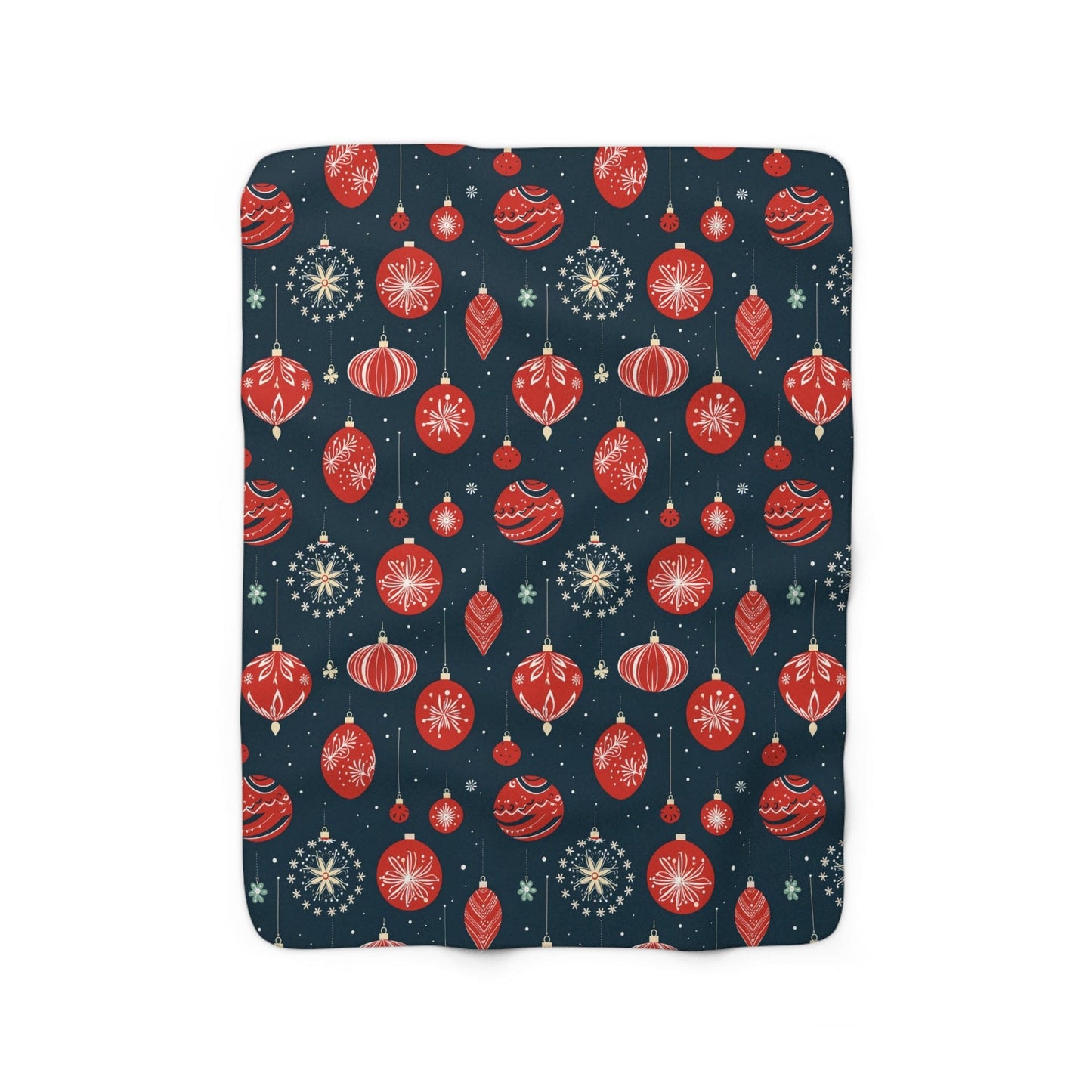 Christmas Ornaments Blanket, Winter Holiday Red Festive Sherpa Fleece Blanket, Cozy Throw Blanket, Holiday Gift - HolidayShoppingFinds