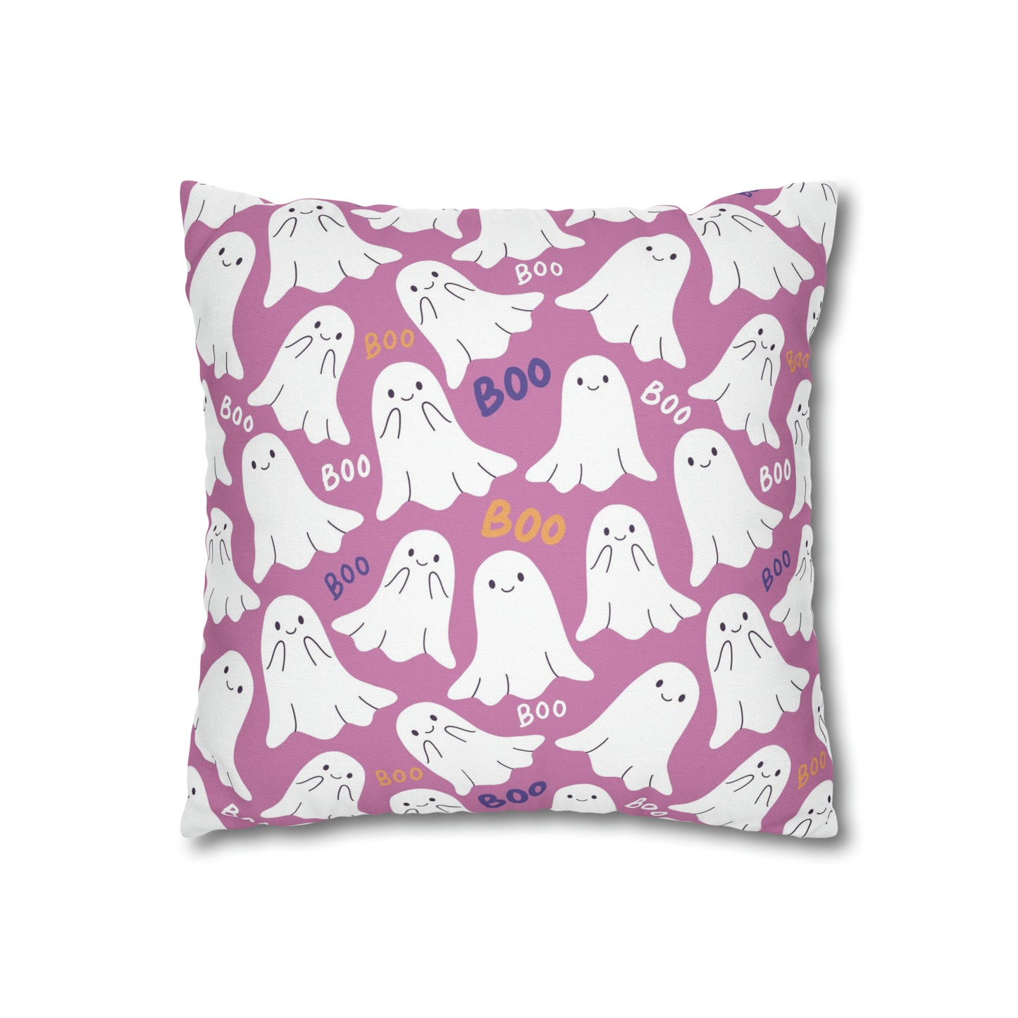 BOO Ghost Decorative Pillowcase Halloween Spooky Ghost Pillow Cover, Pink Square Pillow, 2-Sided Pillow Cover - HolidayShoppingFinds