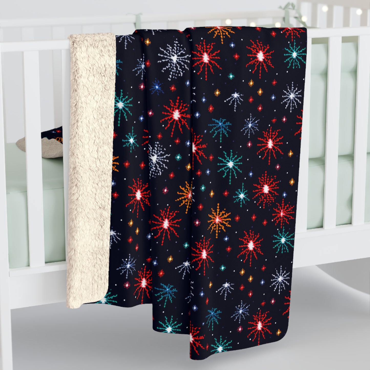 Fireworks Sherpa Blanket, Festive Throw Black Blanket, NYE 4th of July Home Décor - HolidayShoppingFinds