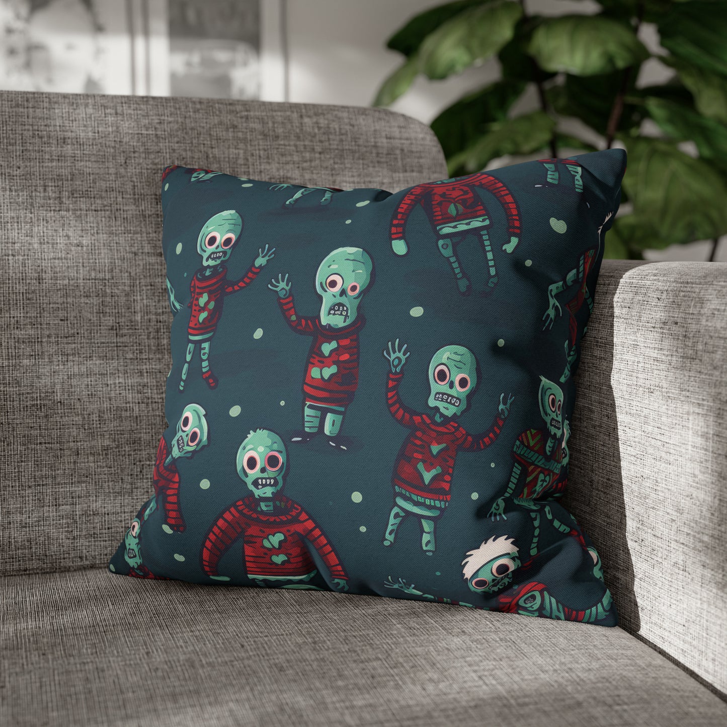 Zombie Decorative Pillowcase, Zombie Home Decor Pillow Cover Teal, Square 2-Sided Pillow 18" × 18" - HolidayShoppingFinds