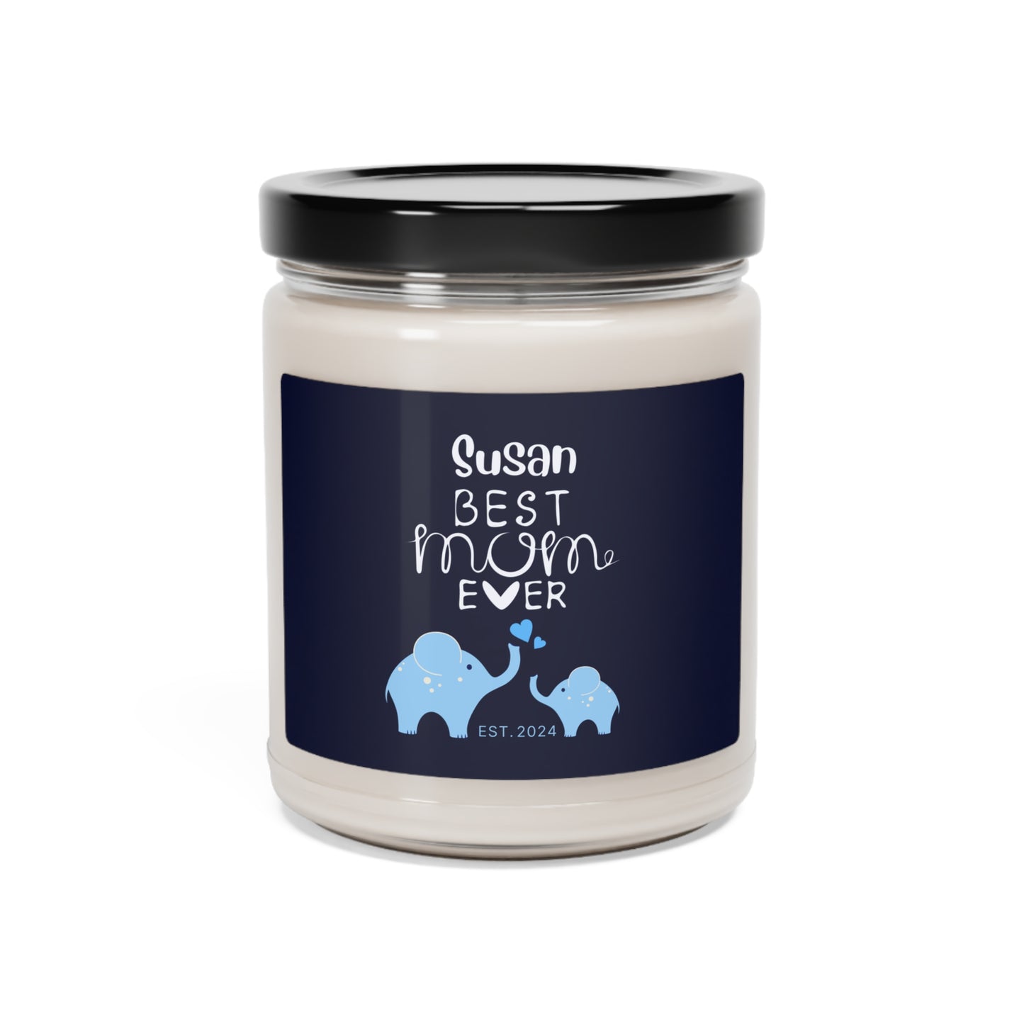 Best Mom Ever Candle, Custom Gift for Mother Mom & Baby Elephants Blue, 100% Vegan Soy Wax Scented Candle, Eco-Friendly Apple Harvest 9oz - HolidayShoppingFinds