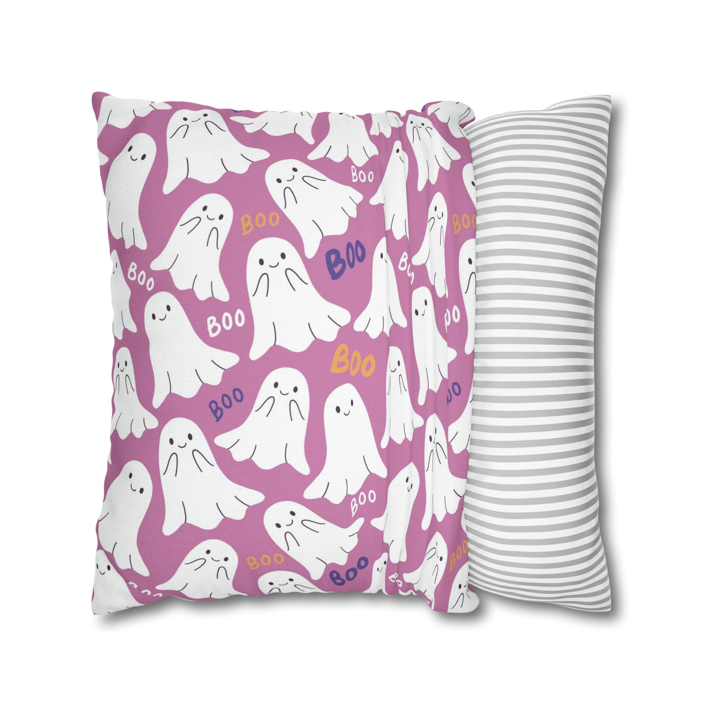 BOO Ghost Decorative Pillowcase Halloween Spooky Ghost Pillow Cover, Pink Square Pillow, 2-Sided Pillow Cover - HolidayShoppingFinds