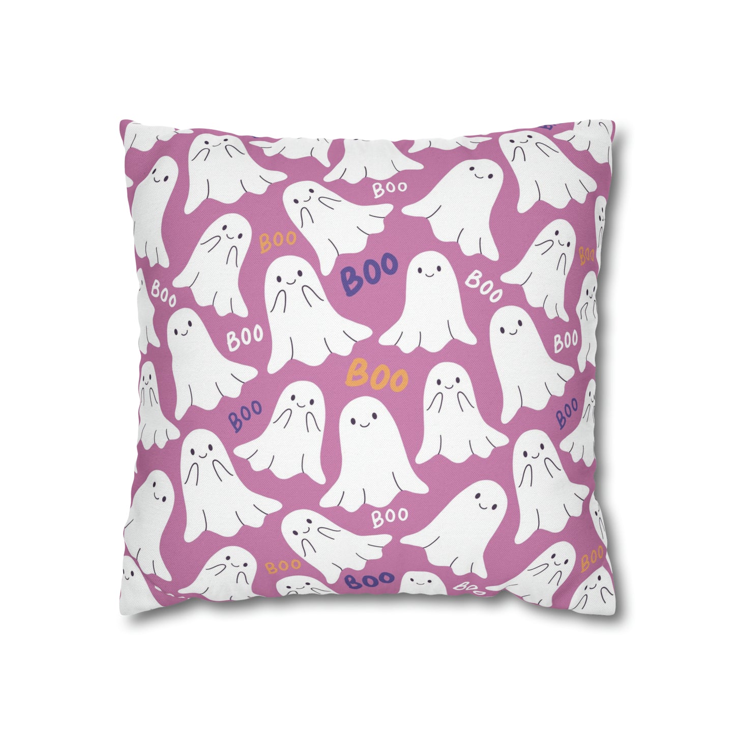 BOO Ghost Decorative Pillowcase Halloween Spooky Ghost Pillow Cover, Pink Square Pillow, 2-Sided Pillow Cover - HolidayShoppingFinds
