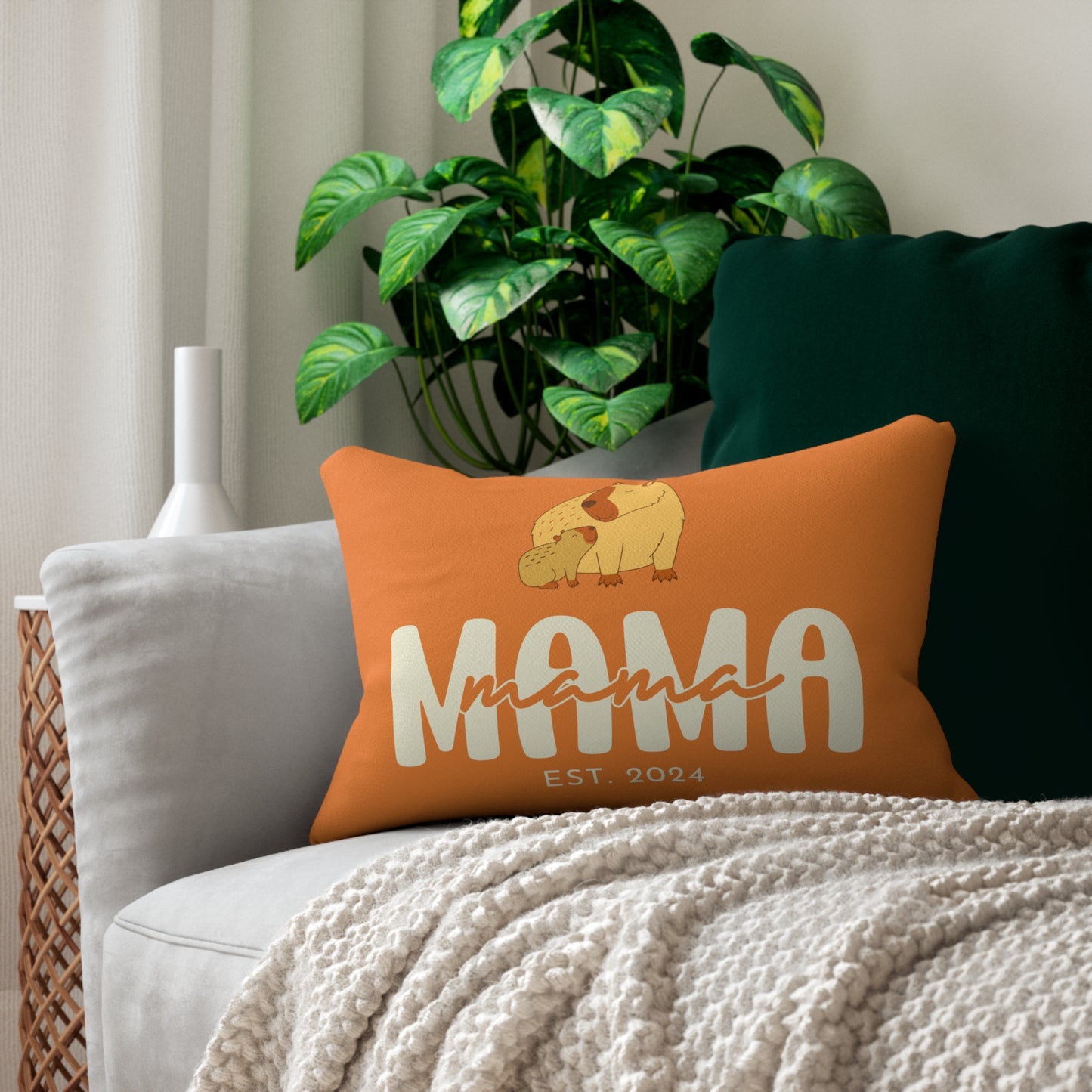 Personalized Mama Capybara Lumbar Pillow Orange, Gift for Mom - HolidayShoppingFinds