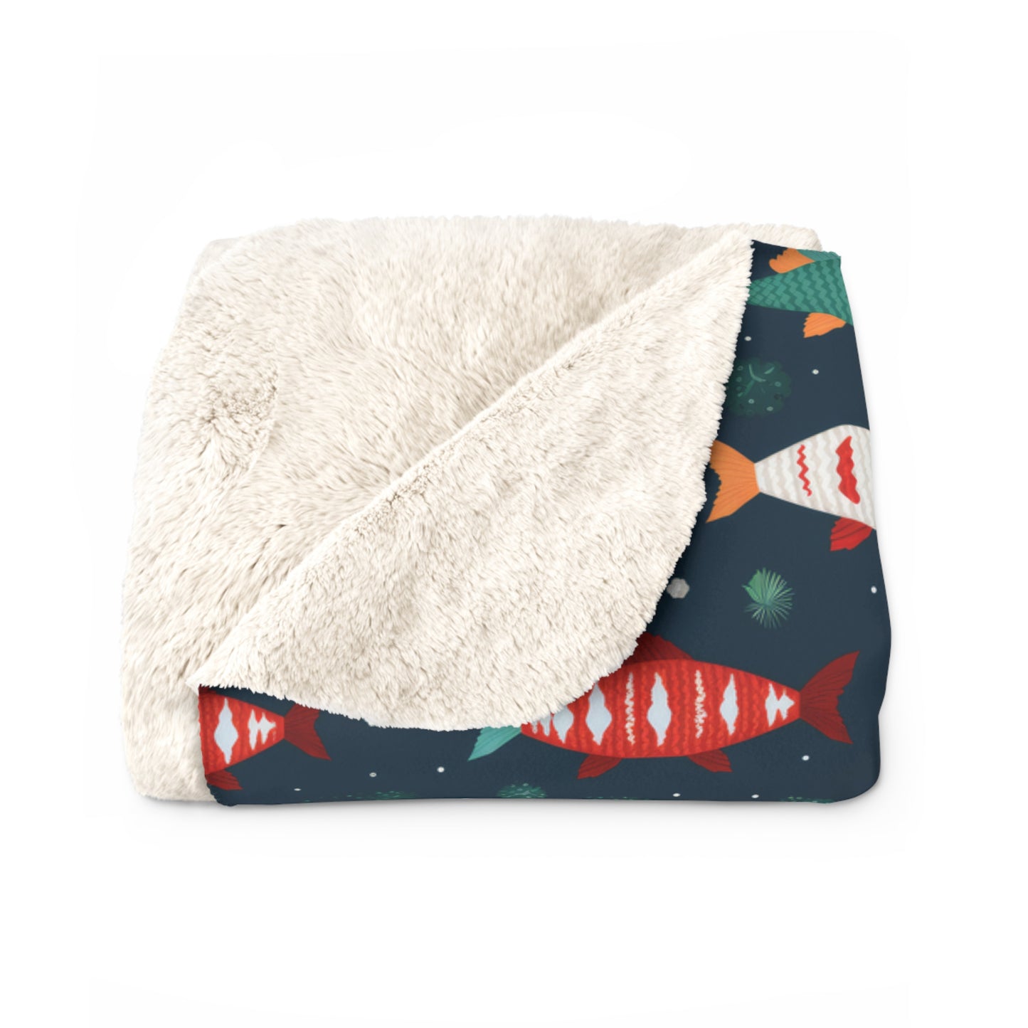Marine Life Blanket, Fish Print Sherpa Fleece Blanket Blue, Fisherman Fishing Lover Gift, Ocean Throw Blanket, Coastal Home Décor - HolidayShoppingFinds