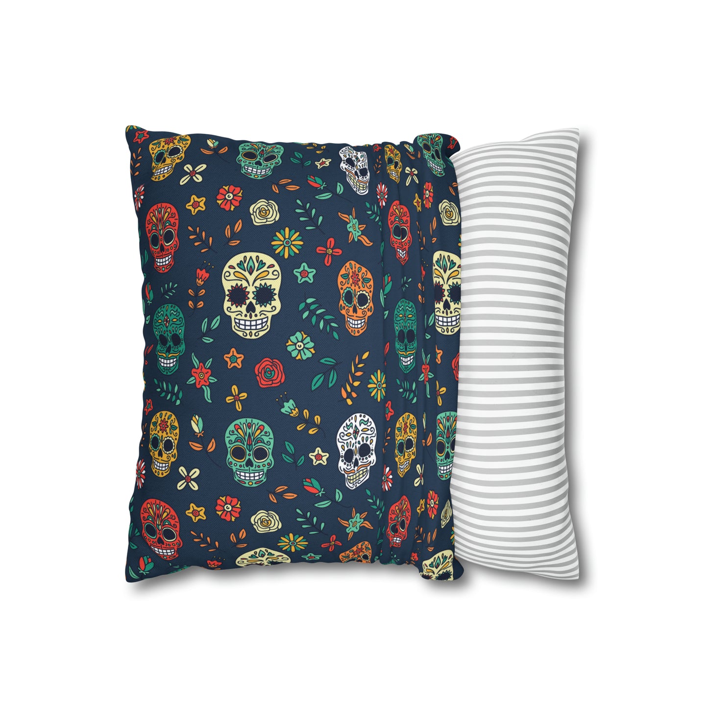Sugar Skulls Pillowcase, Day of the Dead Pillow, Halloween Accent Blue Pillow Cover, Square Accent Pillow - HolidayShoppingFinds