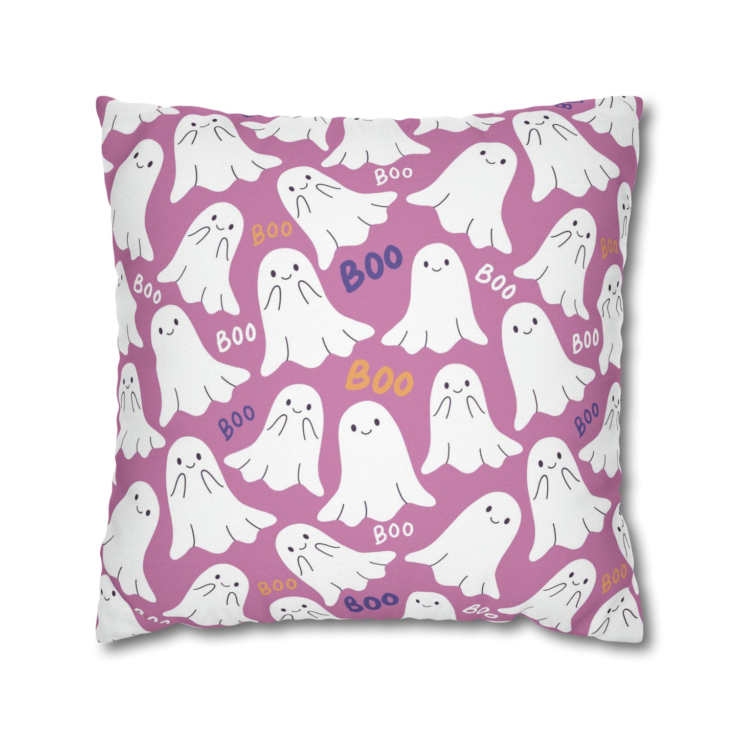 BOO Ghost Decorative Pillowcase Halloween Spooky Ghost Pillow Cover, Pink Square Pillow, 2-Sided Pillow Cover - HolidayShoppingFinds