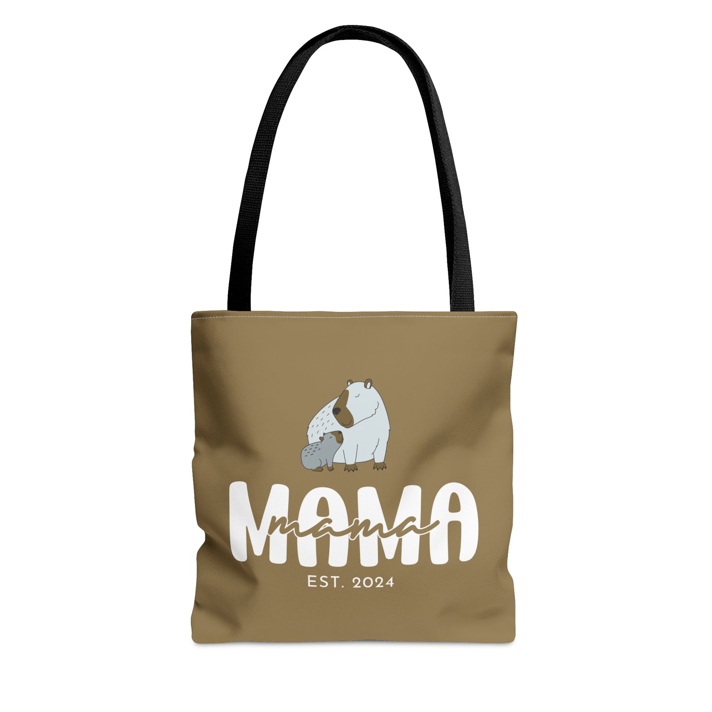 Custom Mama Capybara Tote Bag Khaki, Gift for Mom Custom Tote Bag Small - HolidayShoppingFinds