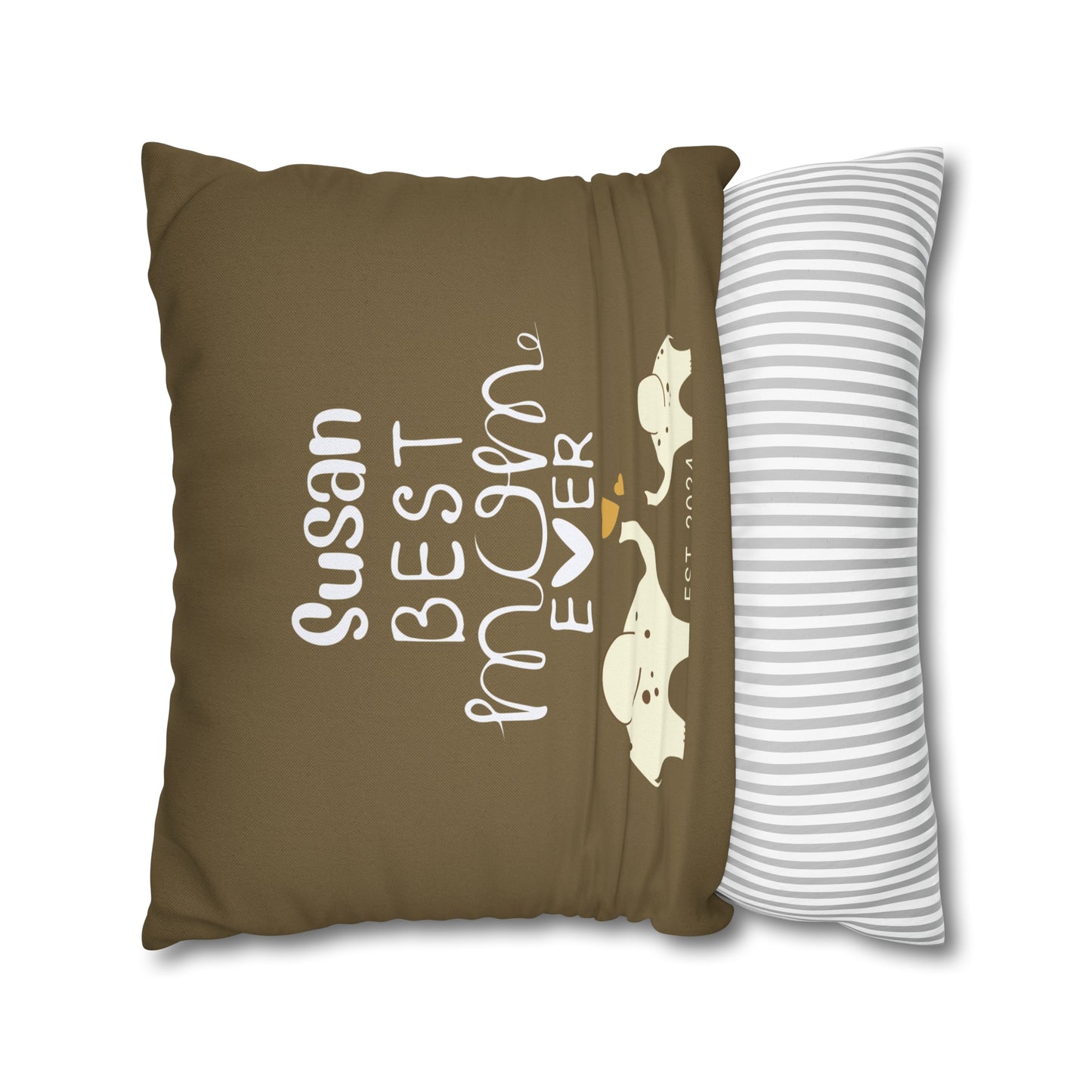 Personalized Best Mom Ever Gift Pillowcase, Gift for Mom, Elephants Khaki Pillow Cover - HolidayShoppingFinds