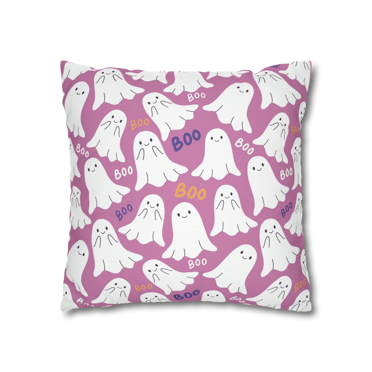 BOO Ghost Decorative Pillowcase Halloween Spooky Ghost Pillow Cover, Pink Square Pillow, 2-Sided Pillow Cover - HolidayShoppingFinds