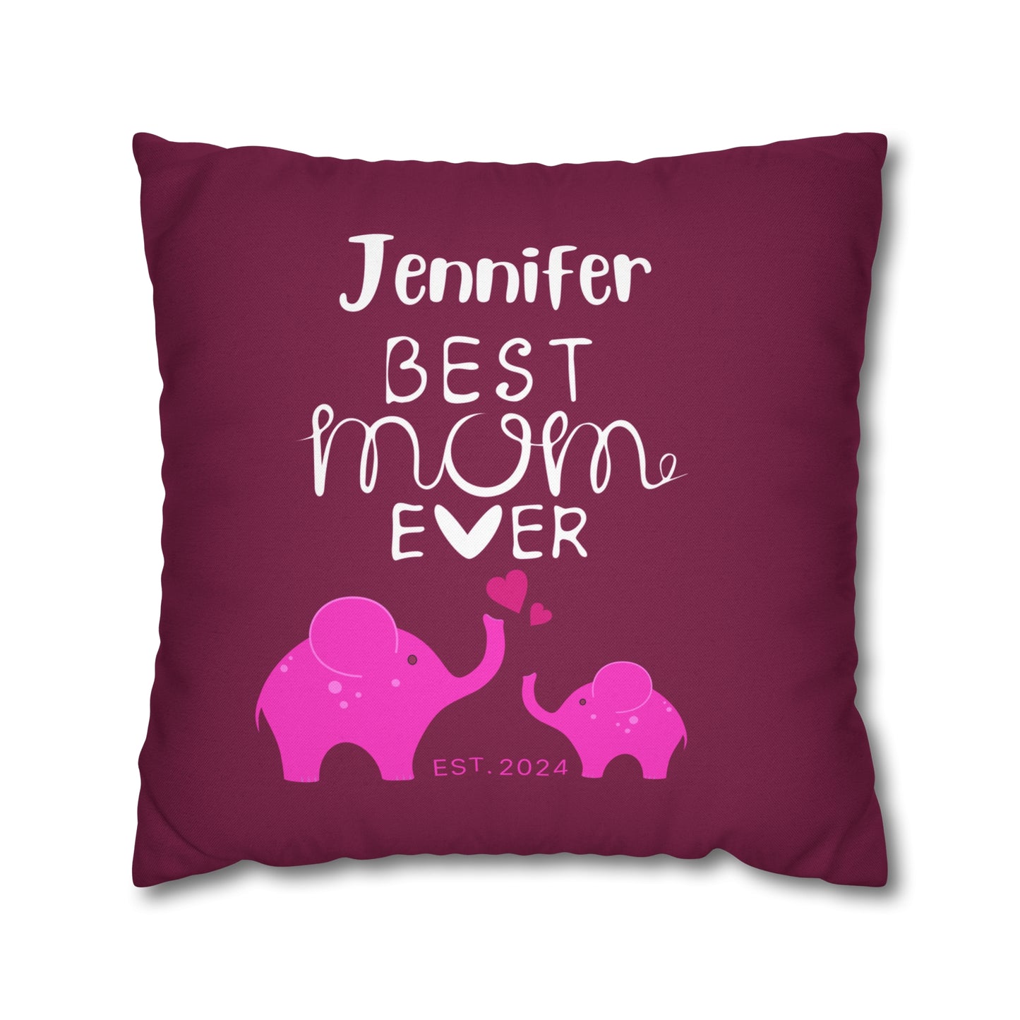Personalized Best Mom Ever Gift Pillowcase, Gift for Mom, Elephants Pink Pillow Cover - HolidayShoppingFinds