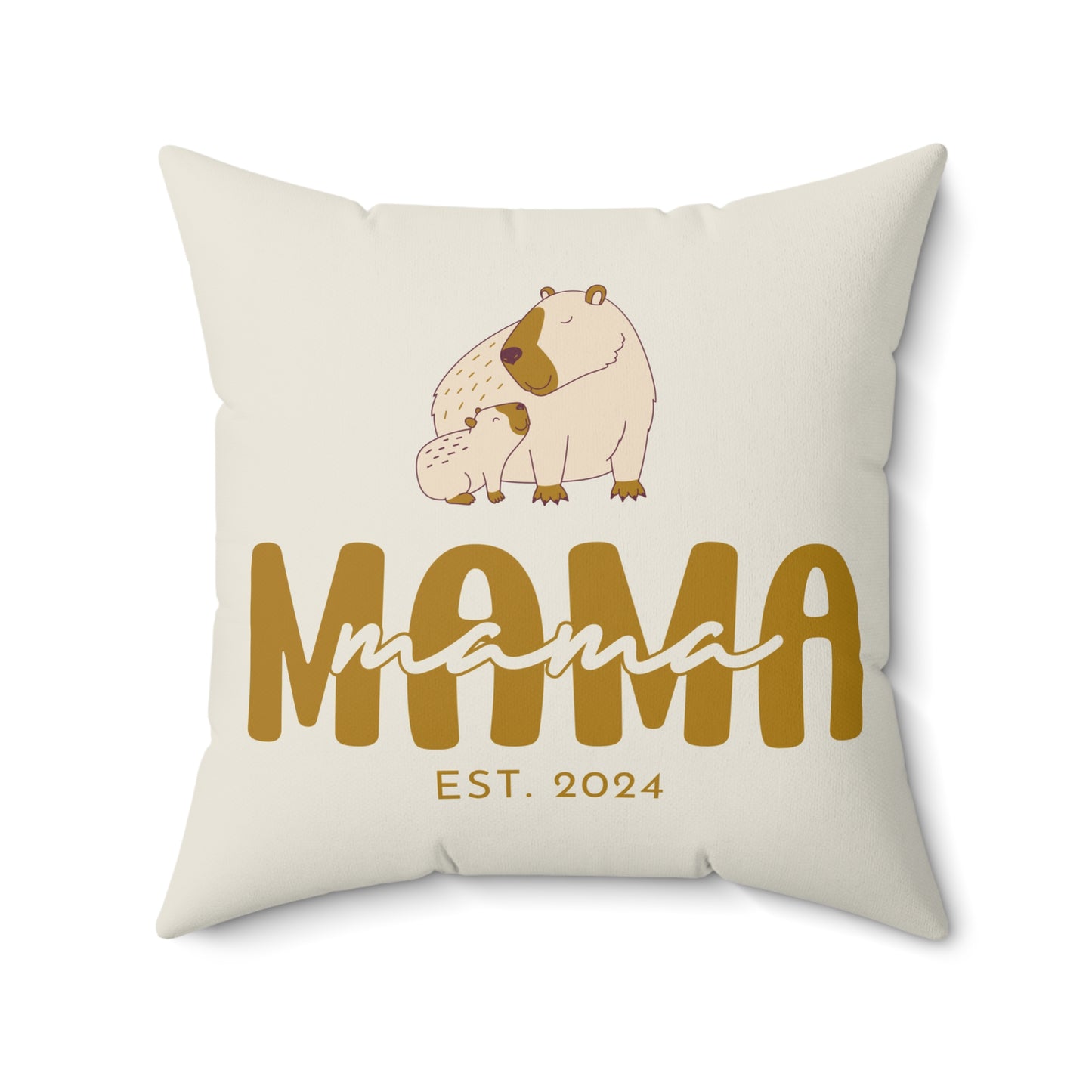 Personalized Mama Capybara Pillow Beige, Gift For Mom, Custom Pillow with insert 20" × 20" - HolidayShoppingFinds