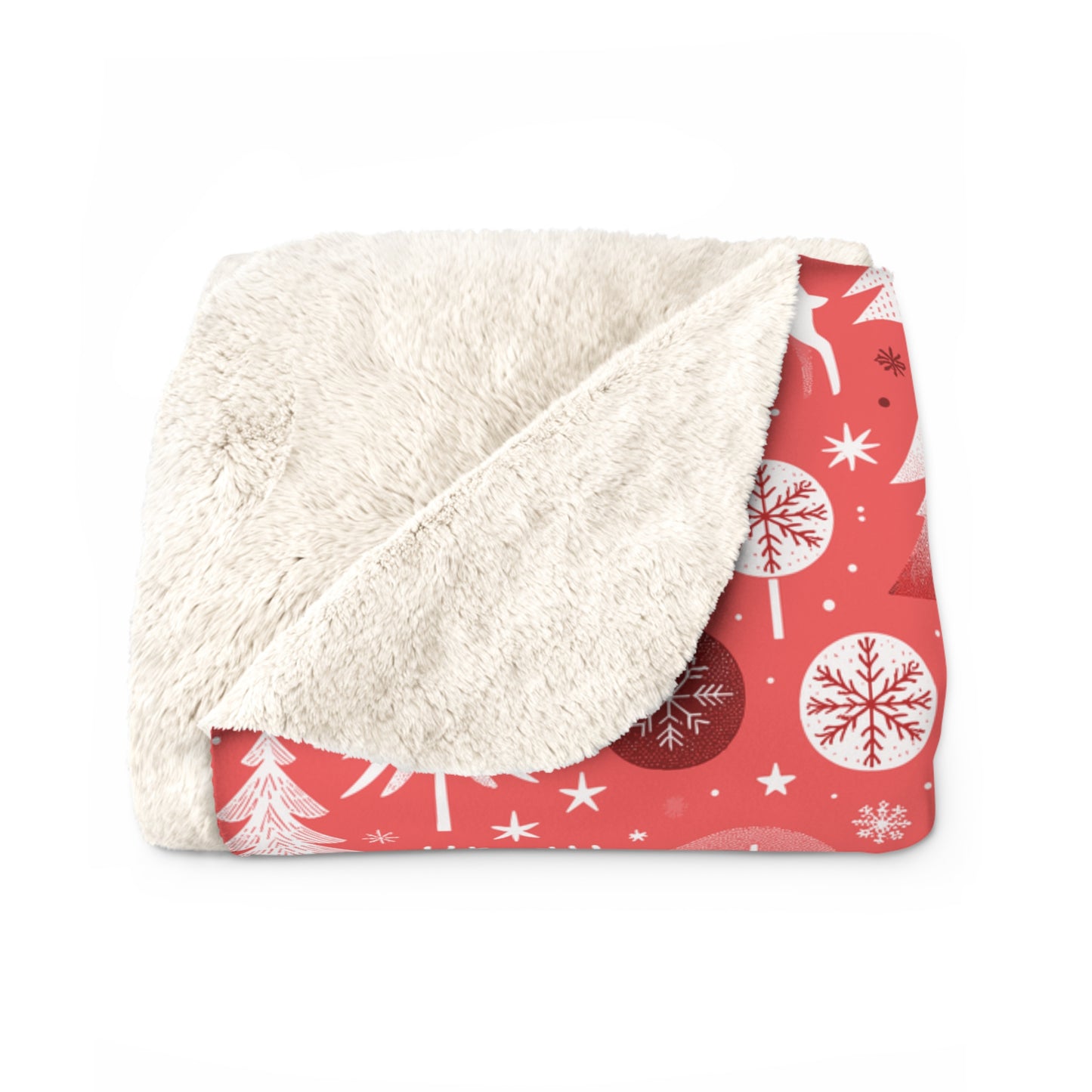 Warm Winter Sherpa Fleece Blanket, Red Throw Blanket, Deer, Trees, Snowflakes Winter Blanket - HolidayShoppingFinds