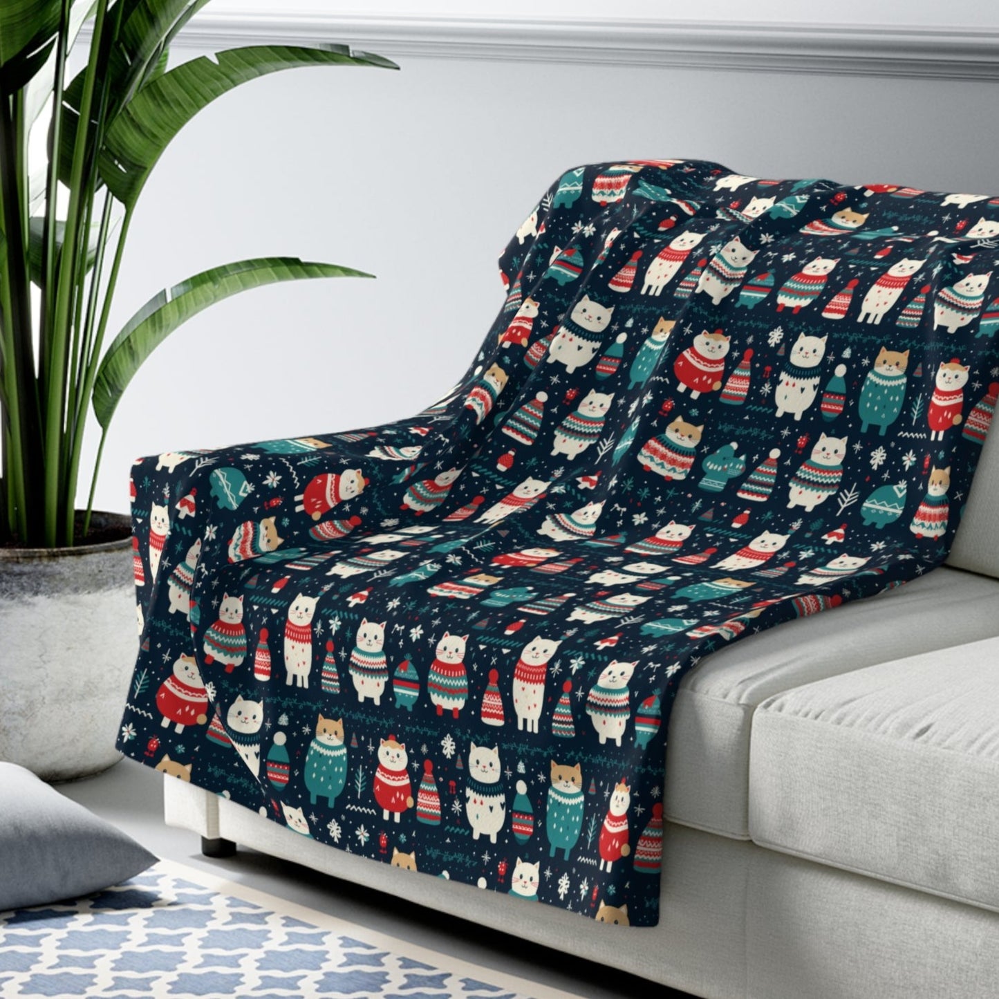 Cute Cats Sherpa Blanket, Kitten Blanket, Kitty Cartoon Blanket, Holiday Gift for Cat Lover Cat Mom, Cozy Throw Blanket, Holiday Gift 50" × 60" - HolidayShoppingFinds