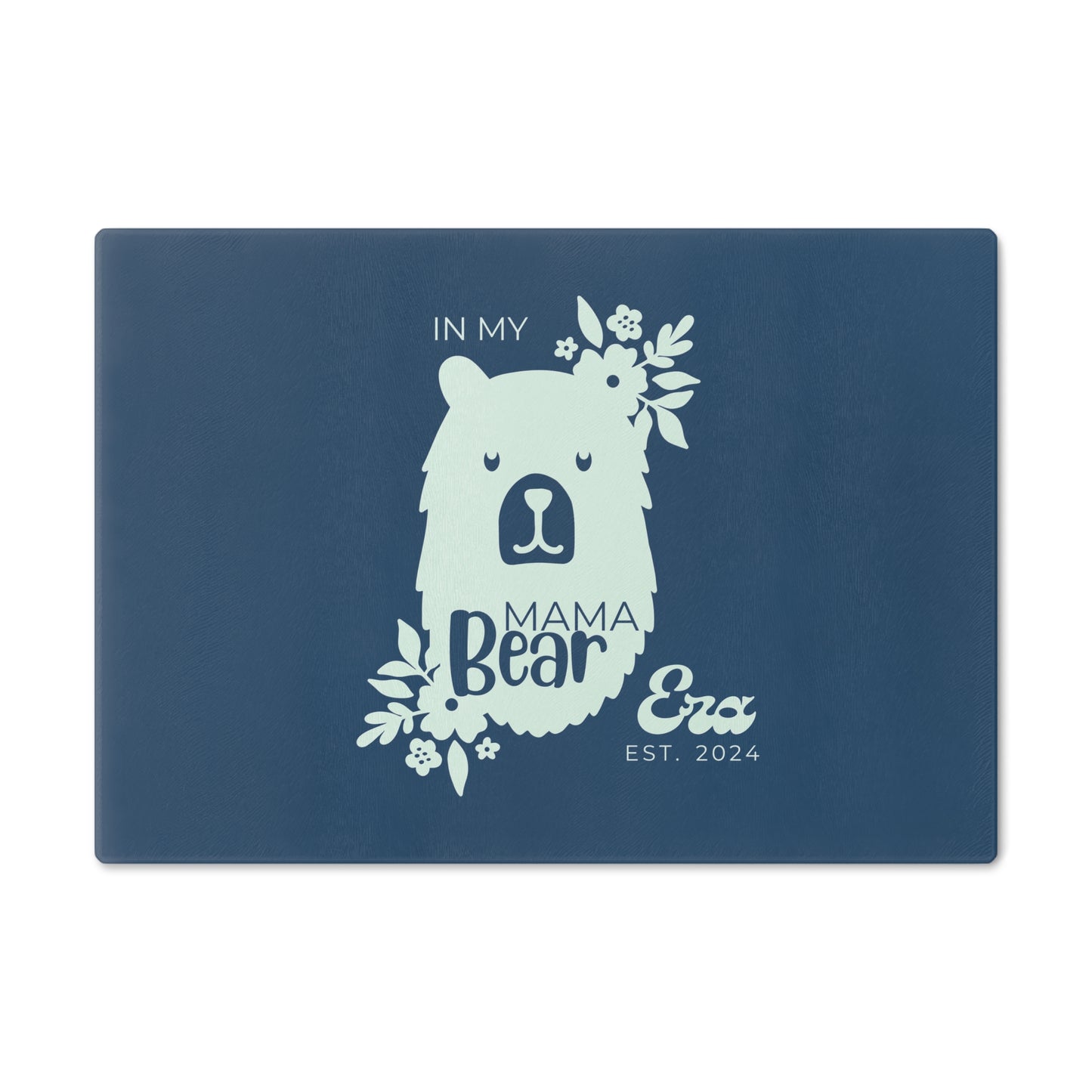 Custom Mama Bear Era Glass Cutting Board Blue, Kitchen Gift for Mom Small - HolidayShoppingFinds