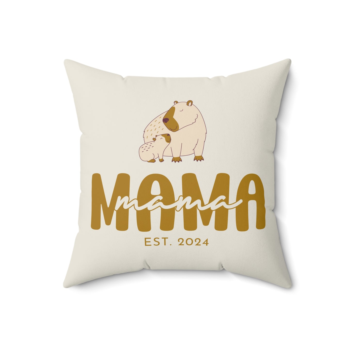 Personalized Mama Capybara Pillow Beige, Gift For Mom, Custom Pillow with insert 18" × 18" - HolidayShoppingFinds