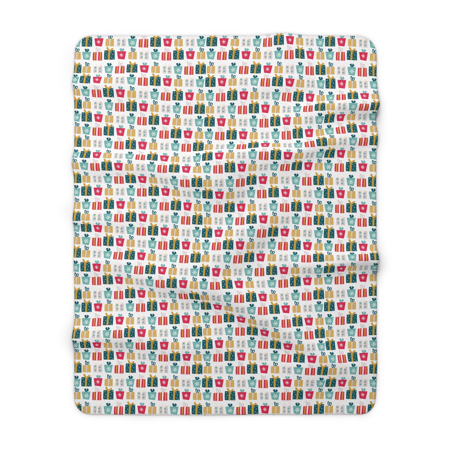 Gift Galore: Colorful Presents on White Sherpa Fleece Blanket - HolidayShoppingFinds