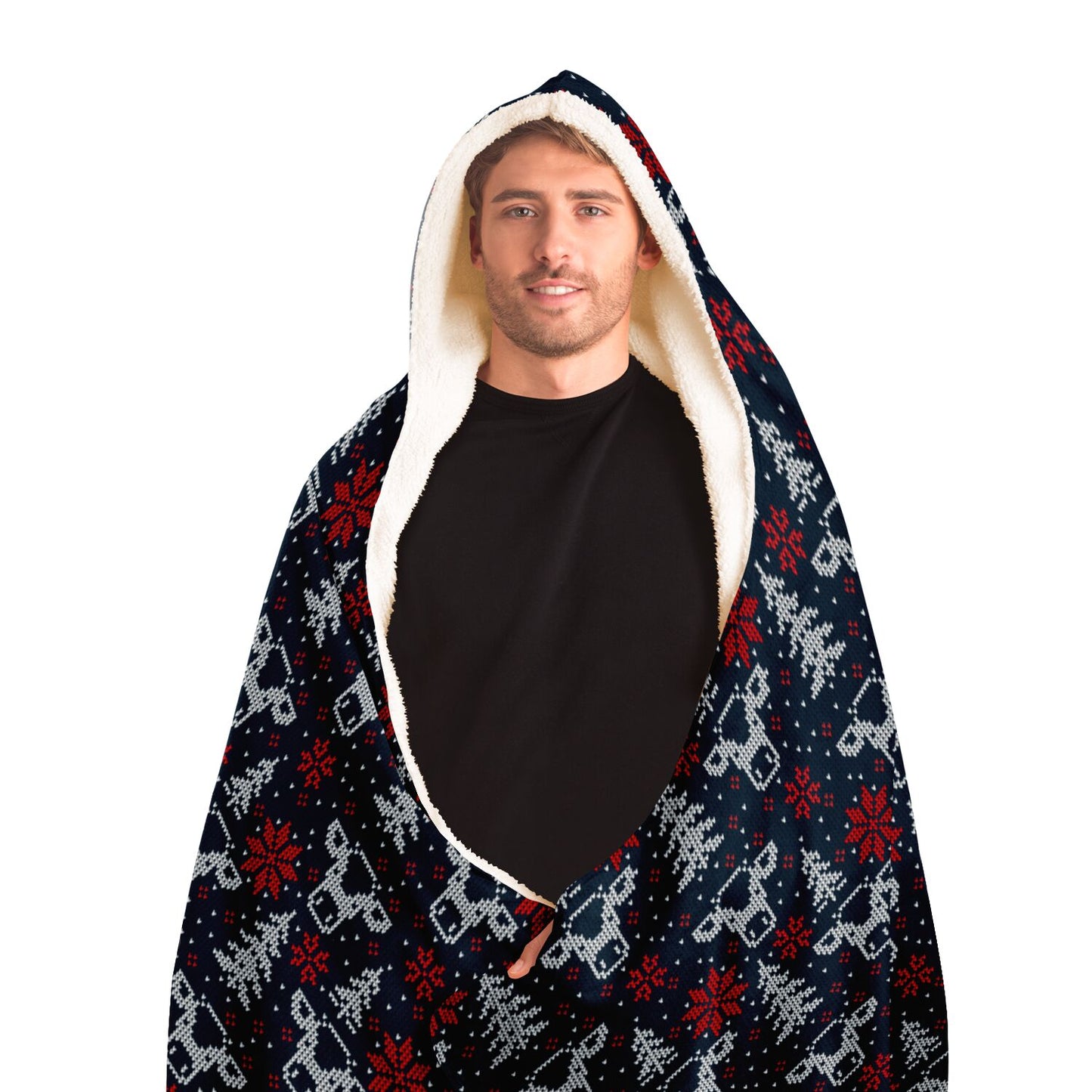 Blue Christmas Cows, Trees & Snowflakes Hooded Blanket - HolidayShoppingFinds