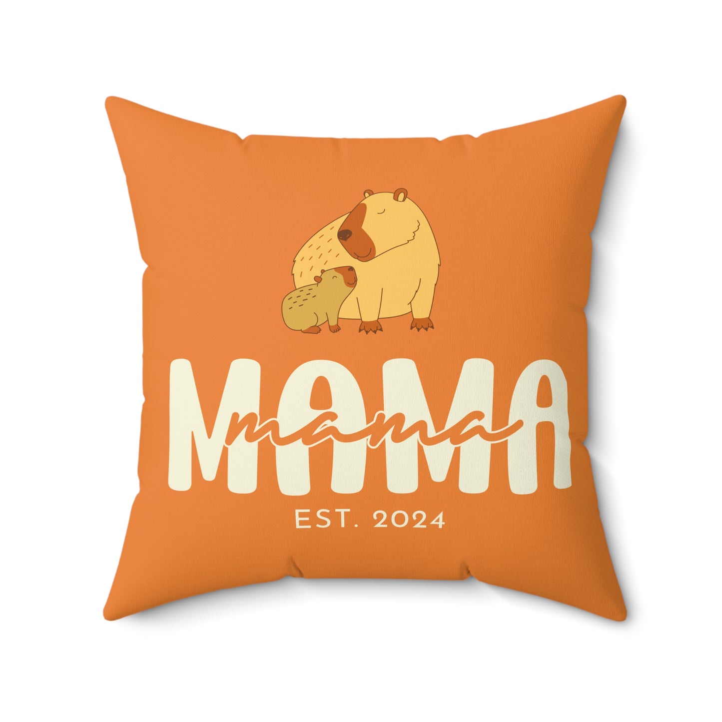 Personalized Mama Capybara Pillow Orange, Gift For Mom, Custom Pillow with insert 20" × 20" - HolidayShoppingFinds