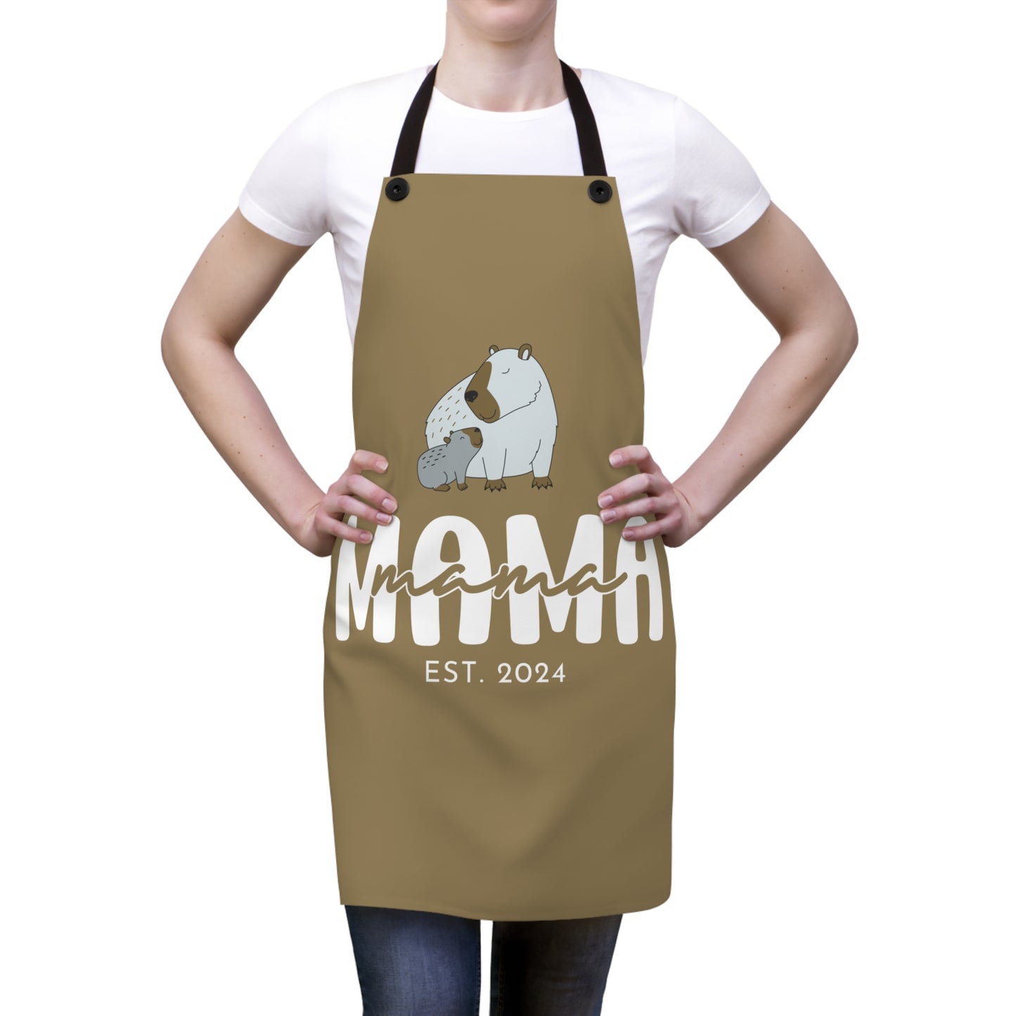 Personalized Mama Capybara Apron Khaki, Chef Apron Gift For Mom One Size - HolidayShoppingFinds
