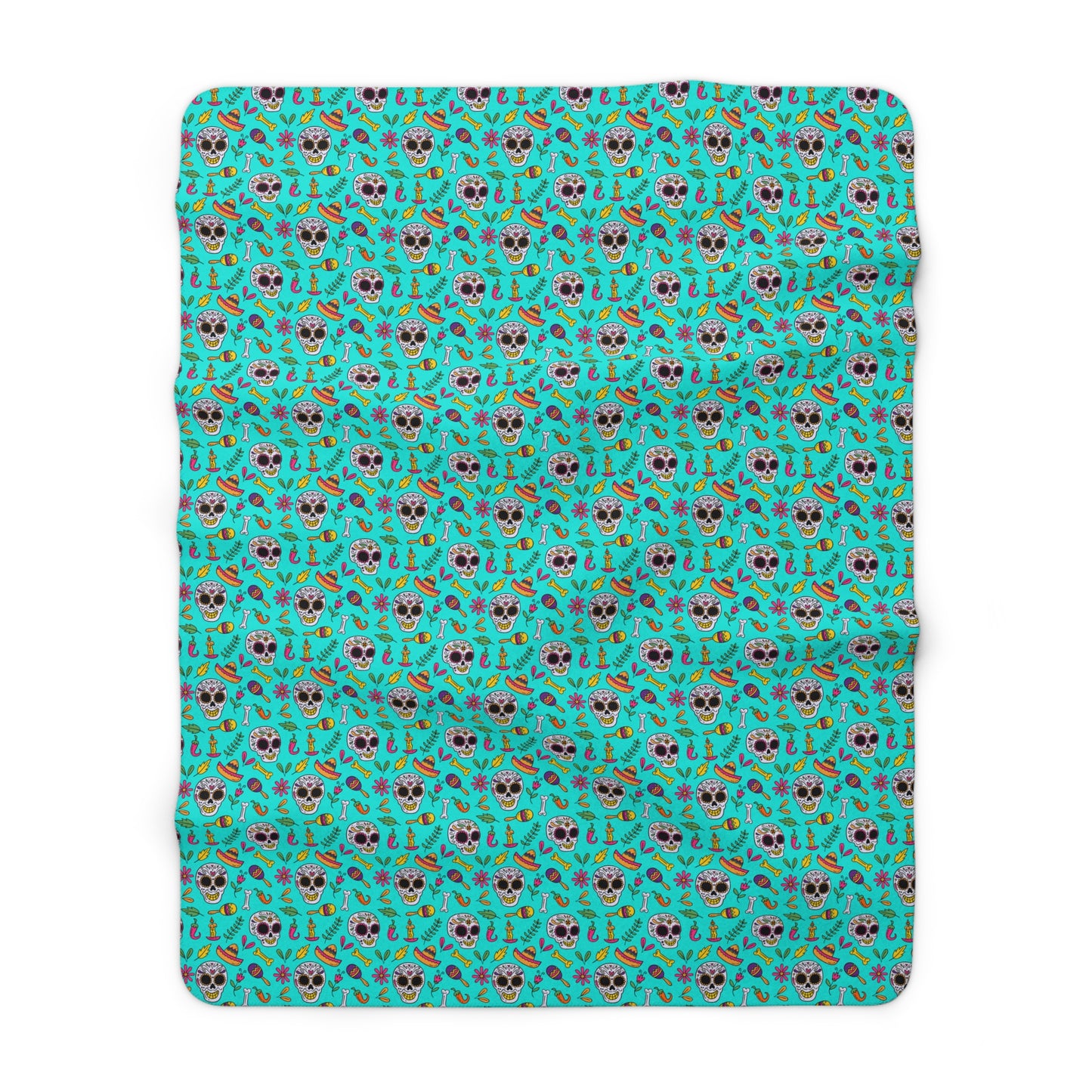 Sugar Skull Sherpa Blanket, Day of the Dead Turquoise Fleece Blanket - HolidayShoppingFinds
