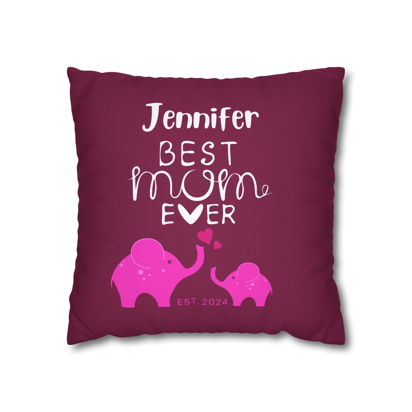 Personalized Best Mom Ever Gift Pillowcase, Gift for Mom, Elephants Pink Pillow Cover - HolidayShoppingFinds