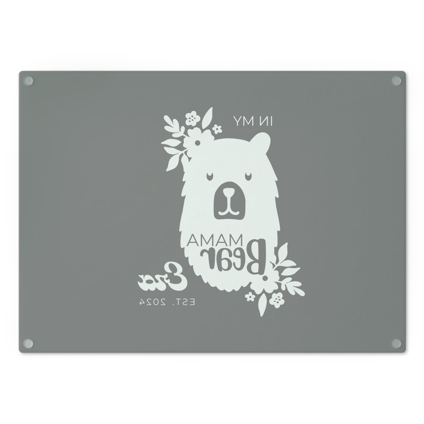 Custom Mama Bear Glass Cutting Board Grey, Kitchen Gift for Mom - HolidayShoppingFinds