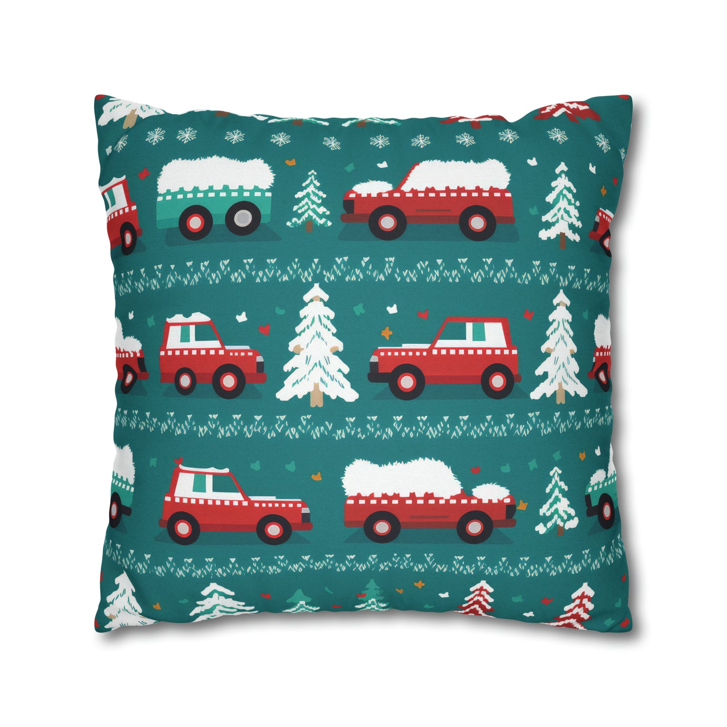 Winter Roadtrip Pillowcase, Snowy Car Teal Pillow Case Cover Vehicle-Themed Cushion Throw - HolidayShoppingFinds