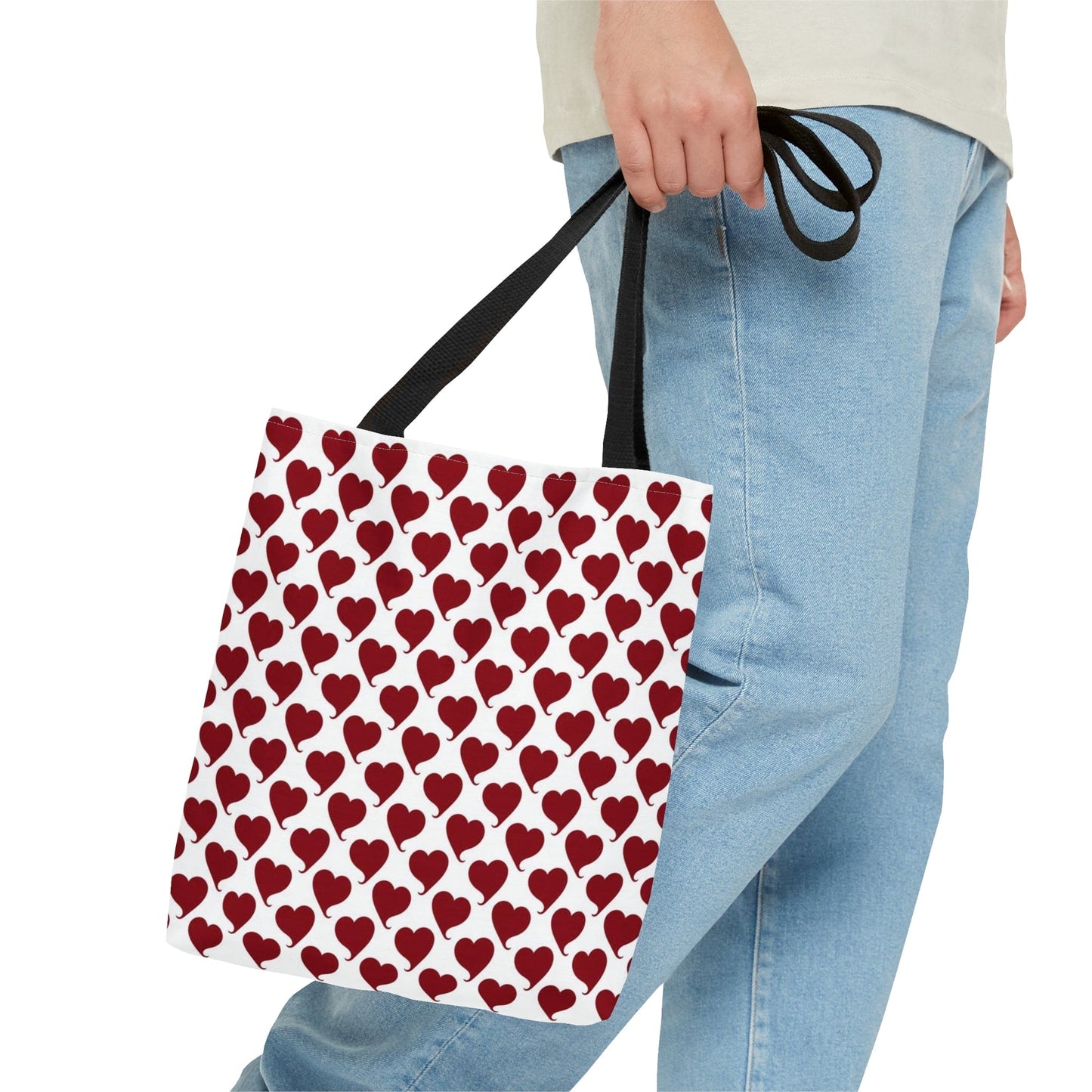 Red Hearts Pattern Hand Tote Bag, Valentine's Day Gift - HolidayShoppingFinds
