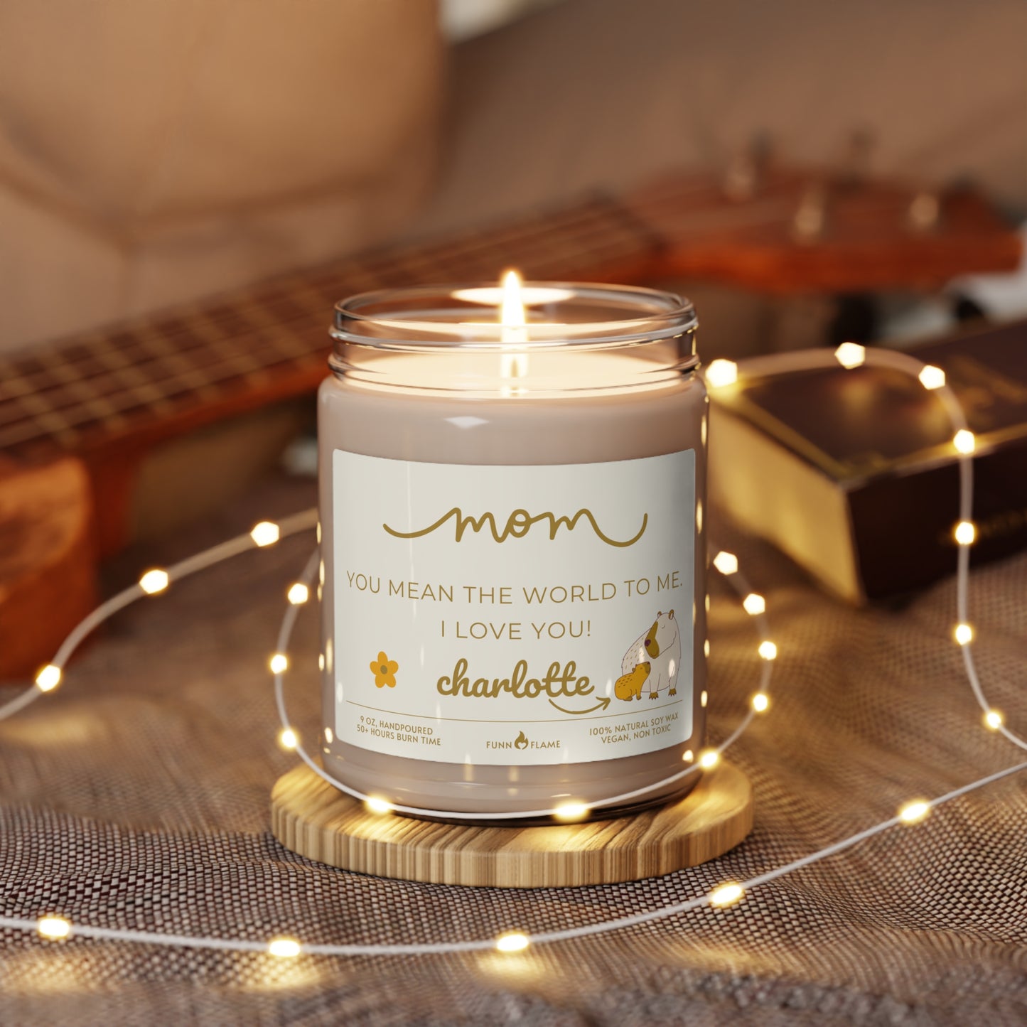 Personalized Mom Capybara Candle, Mother's Day Gift, Birthday, Beige, 100% Vegan Soy Wax Scented Candle, Eco-Friendly - HolidayShoppingFinds