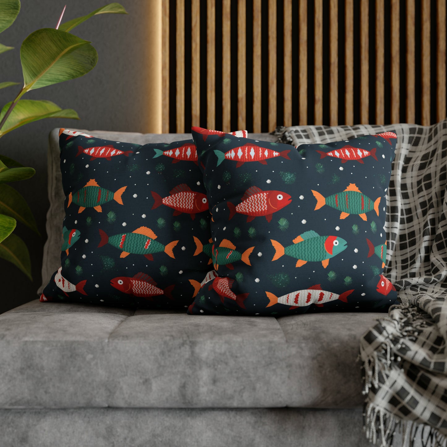 Marine Life Pillowcase, Fish Print Underwater Ocean Blue Pillow Cover Coastal Décor - HolidayShoppingFinds