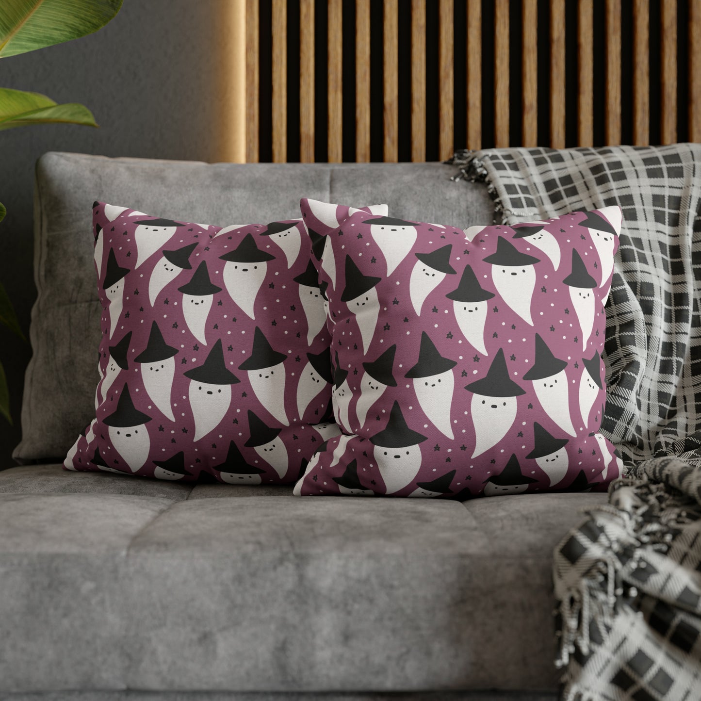 Whimsical Pillowcase, Spooky Ghosts Halloween Purple Pillow Cover, Square Accent Pillow Case - HolidayShoppingFinds