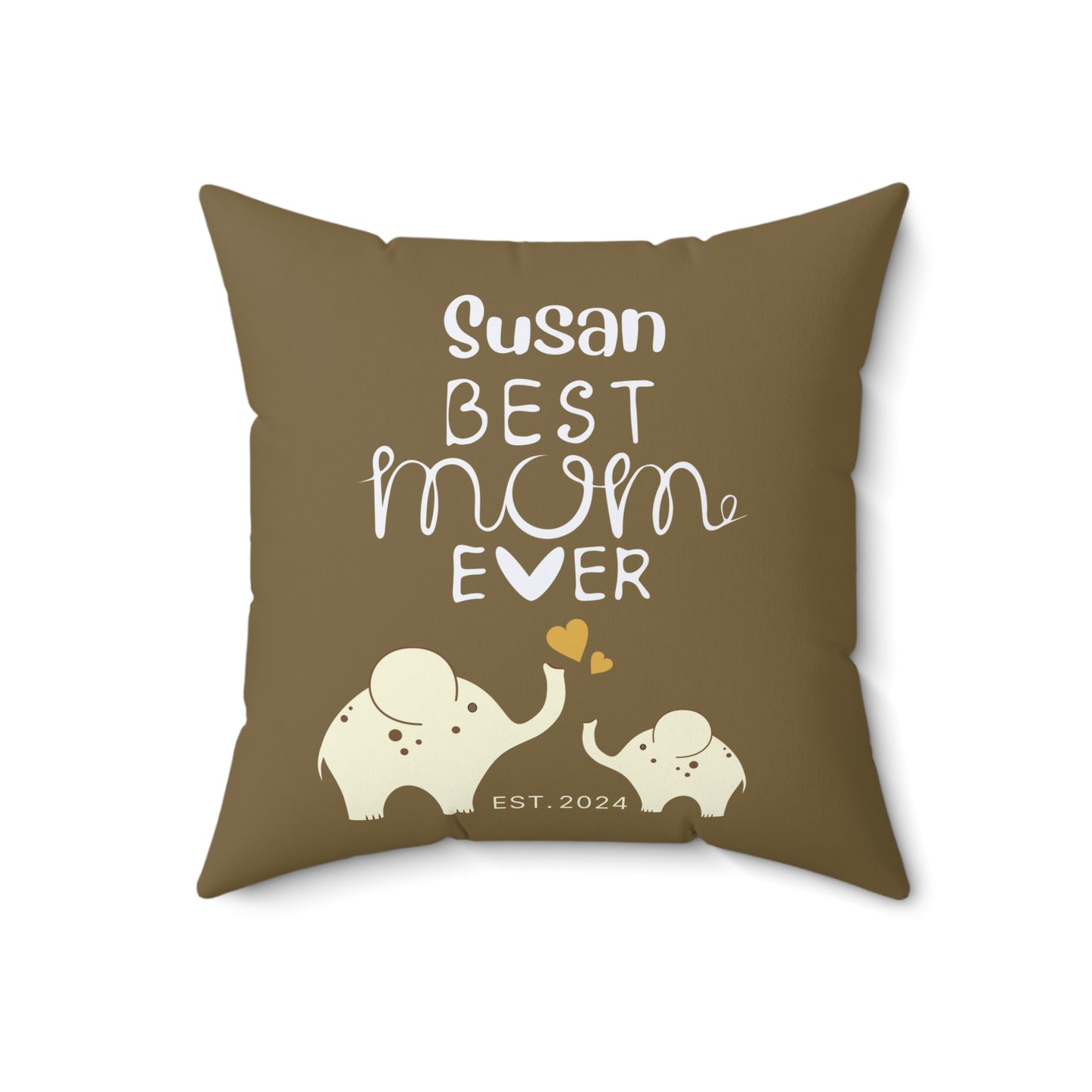 Personalized Best Mom Ever Gift Pillow, Gift for Mom, Elephants Khaki Pillow with Insert 18" × 18" - HolidayShoppingFinds