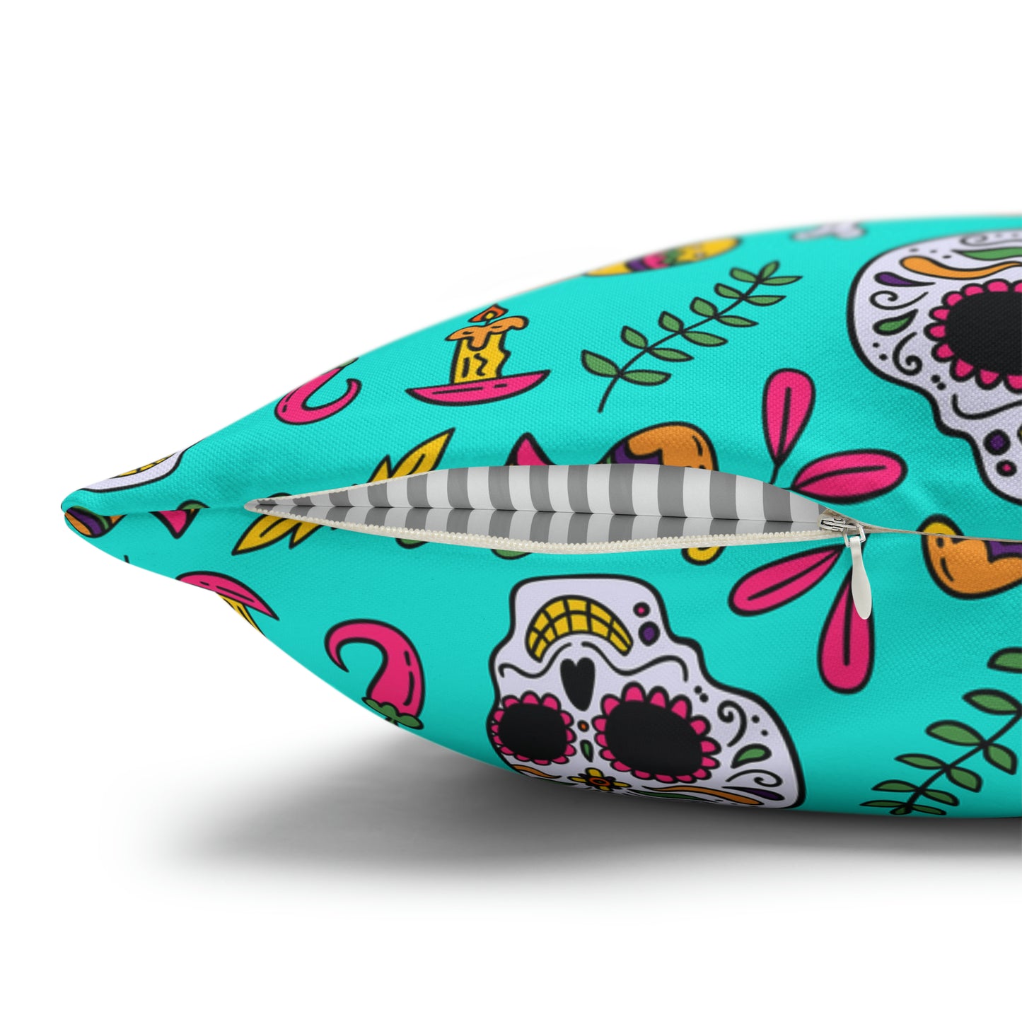 Sugar Skull Pillowcase, Day of the Dead Pillow Cover, Dia de Los Muertos Pillow, Halloween Pillow, Turquoise Decorative Square Pillow - HolidayShoppingFinds